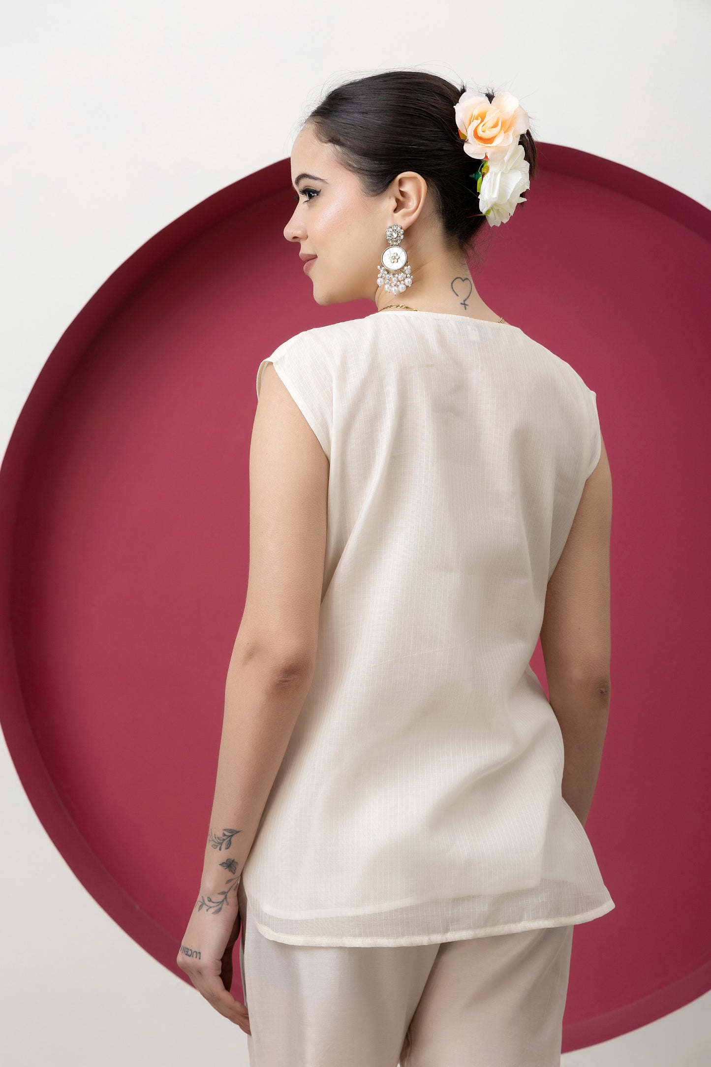 Anokhi Handwoven Off White Embroidered Top