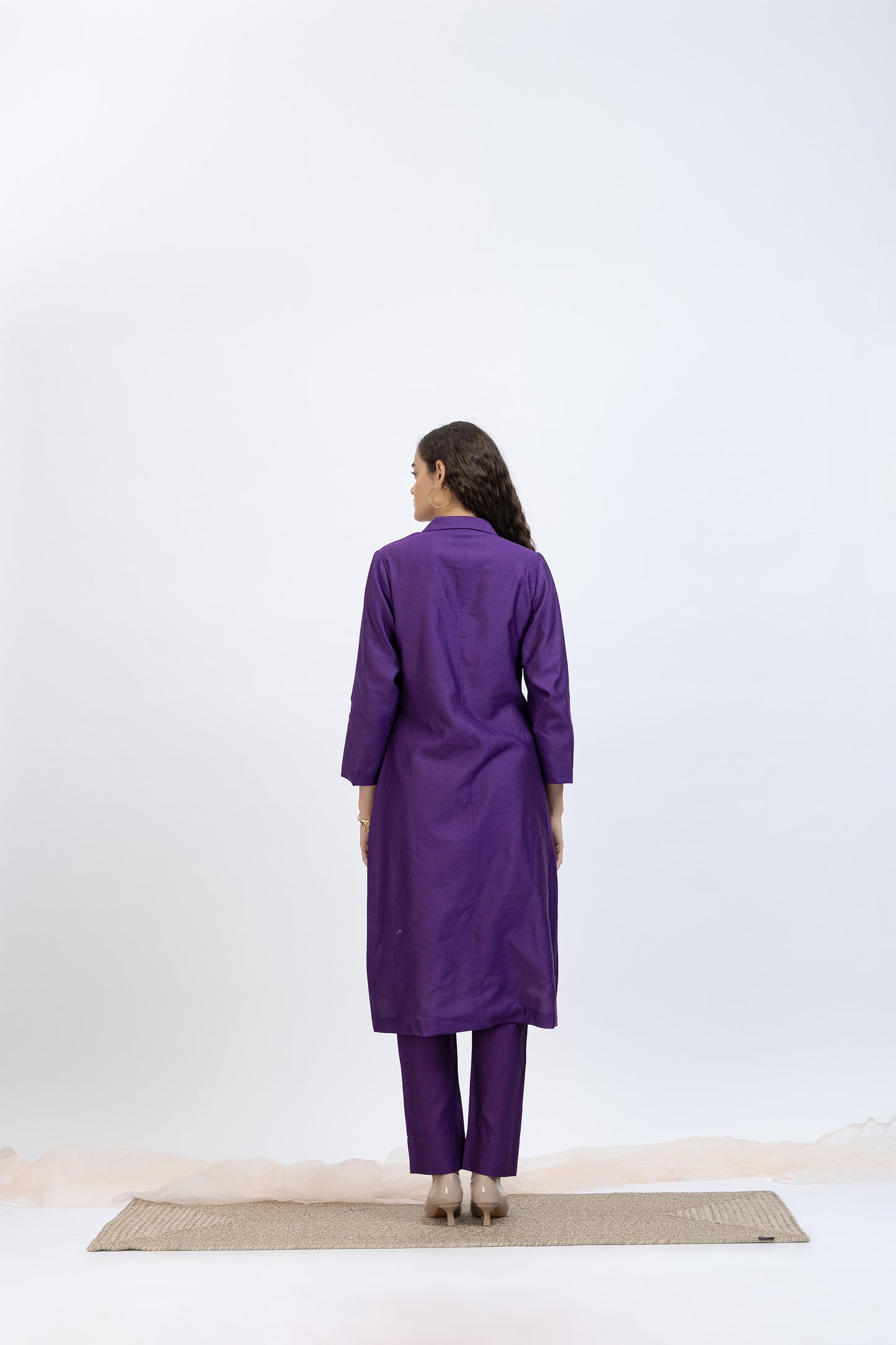 Bageecha Purple Chanderi Floral Embroidered Long Jacket