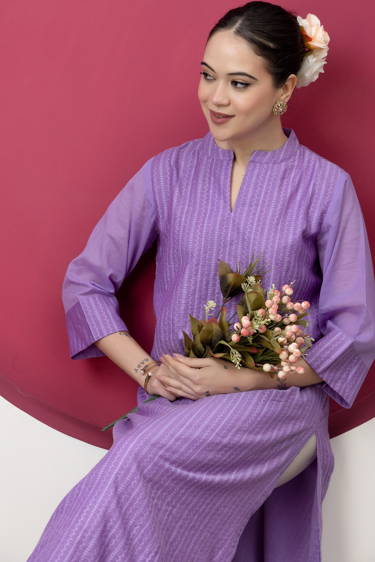 Anokhi Handwoven Mauve Banarasi Cutwork Kurta