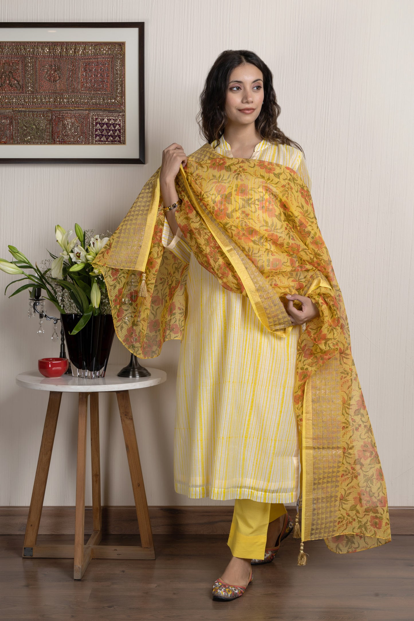 Kota Yellow Printed Dupatta