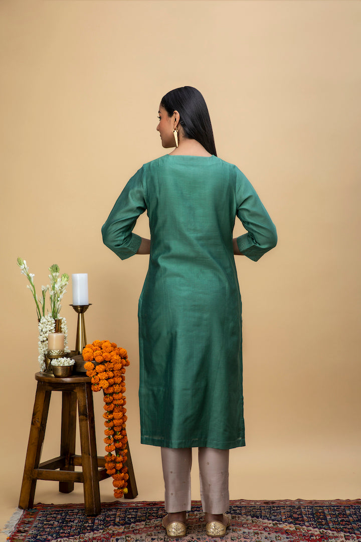Srijana Sage Green Hand Embroidered Kurta Set