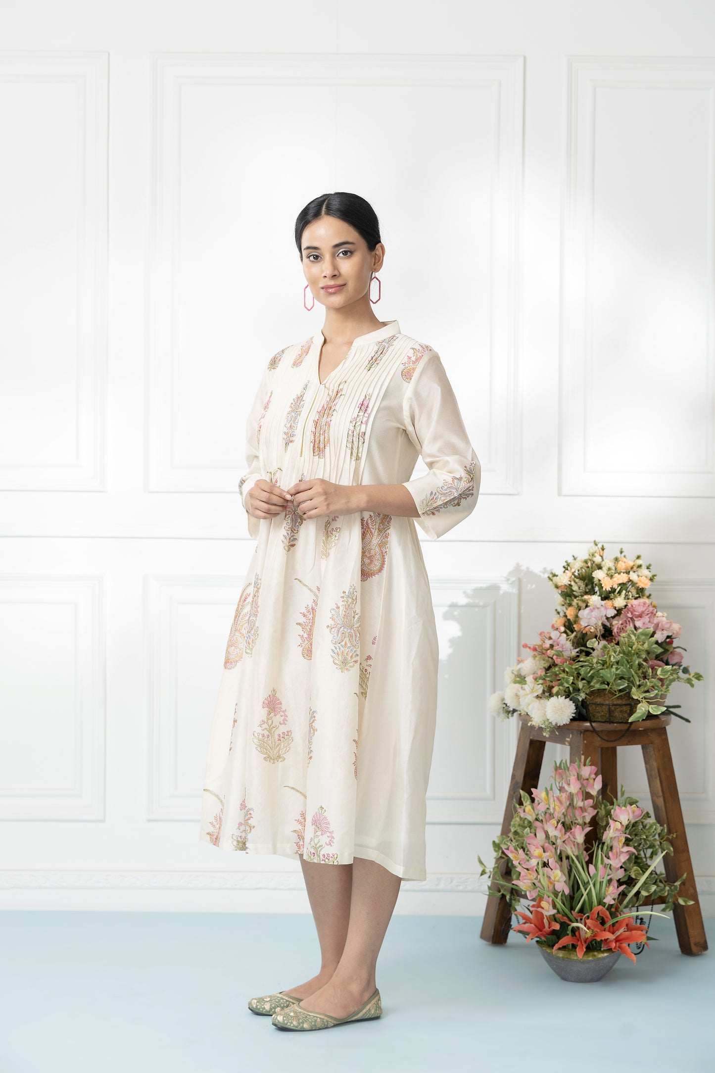 Sorbet Chanderi Block Printed Dress