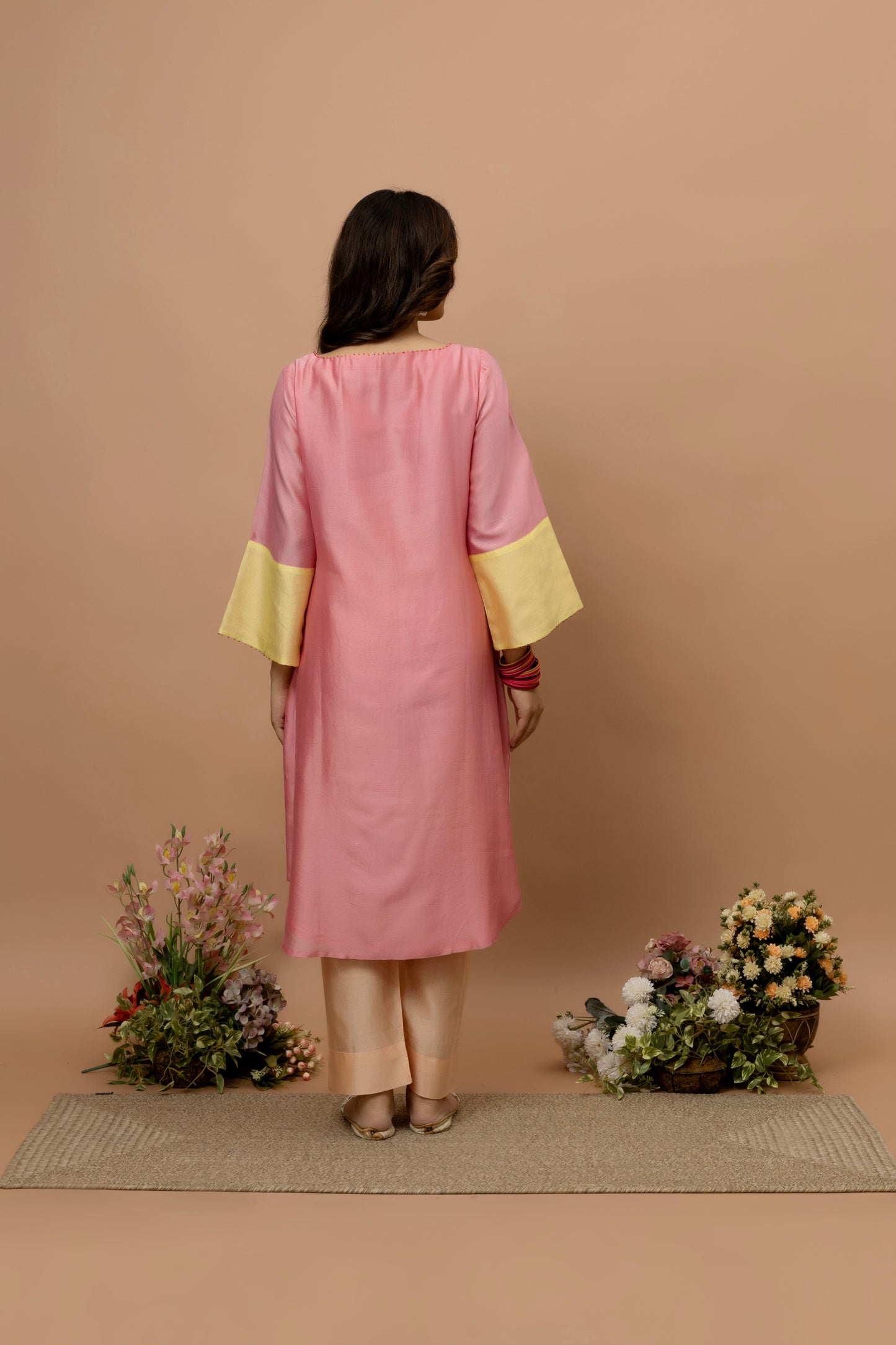 Rozanna Peach Chanderi Patchwork Kurta Set