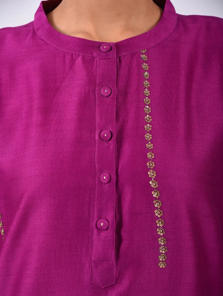 Surkh Magenta Chanderi Embroidered Kurta Set