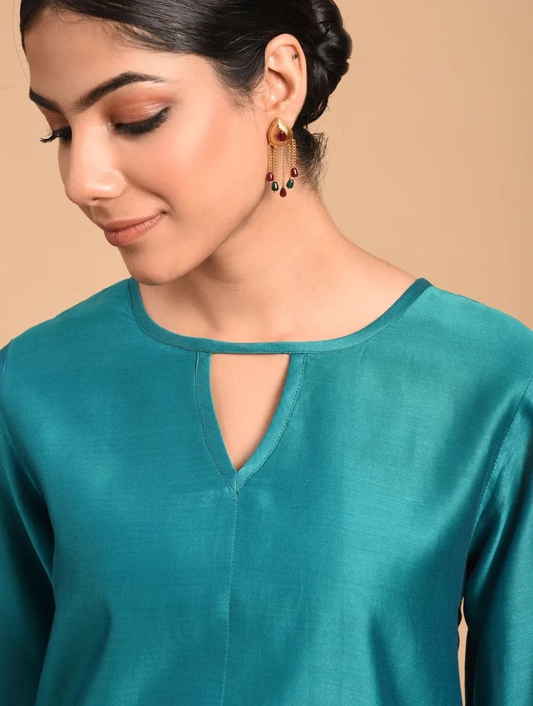 Shyam Rang Teal Hand Embroidered Kurta Set