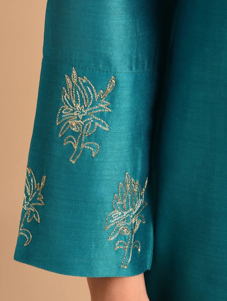 Shyam Rang Teal Hand Embroidered Kurta Set