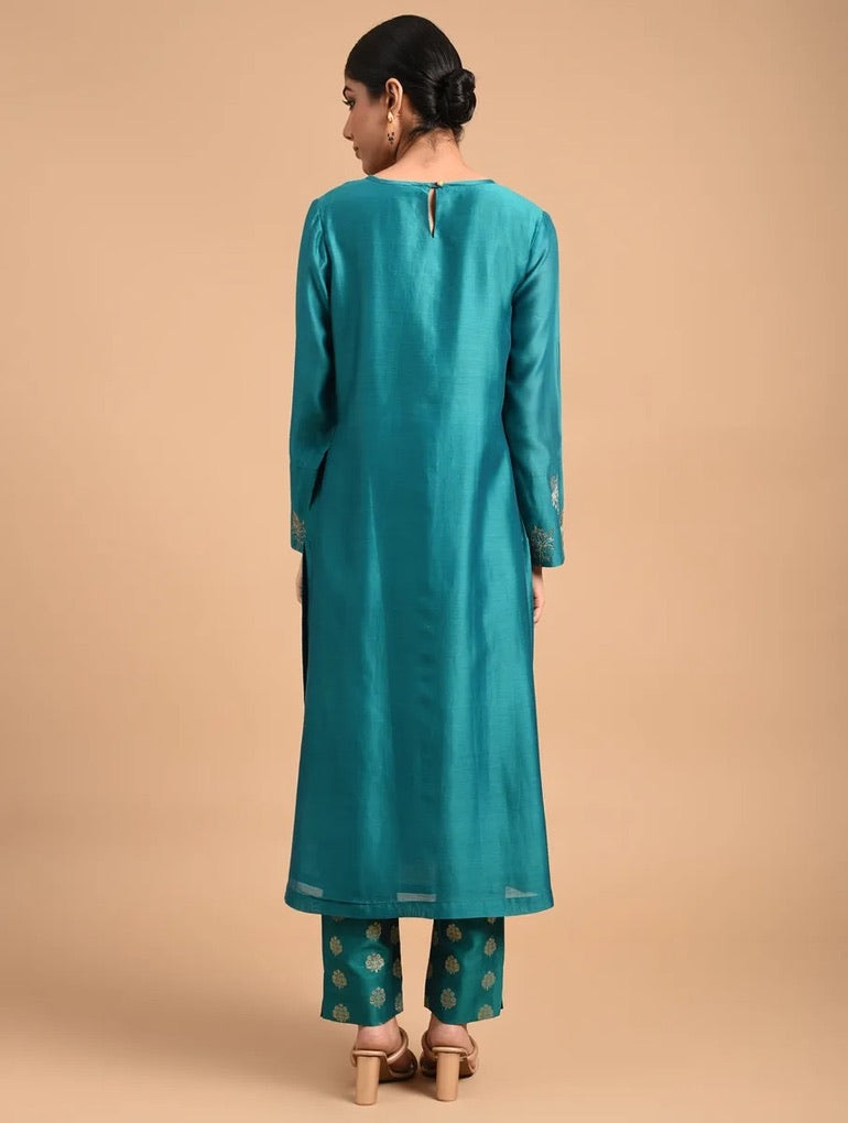 Shyam Rang Teal Hand Embroidered Kurta Set
