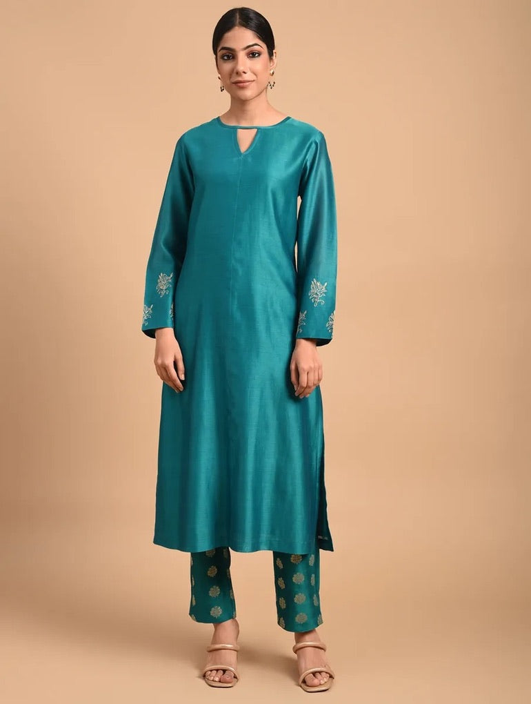 Shyam Rang Teal Hand Embroidered Kurta Set