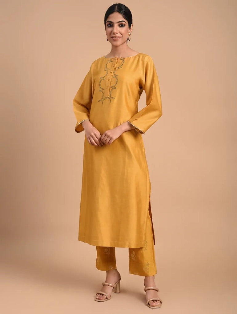 Shyam Rang Mustard Hand Embroidered Kurta Set