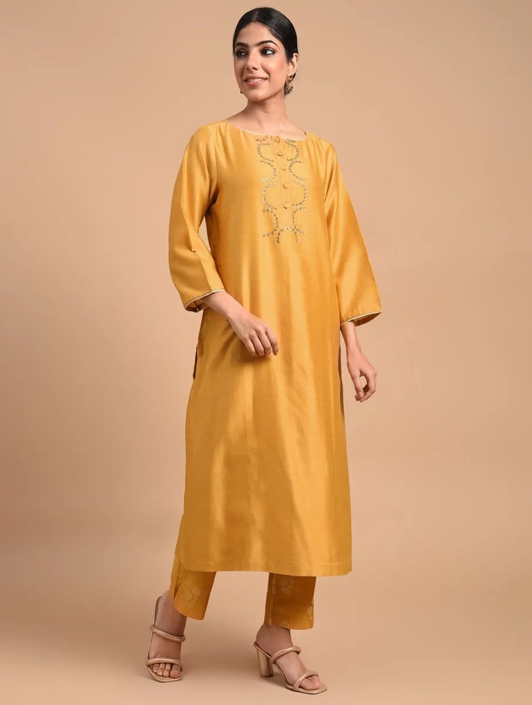 Shyam Rang Mustard Hand Embroidered Kurta Set