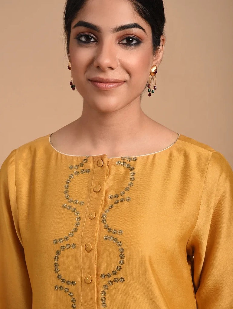 Shyam Rang Mustard Hand Embroidered Kurta Set