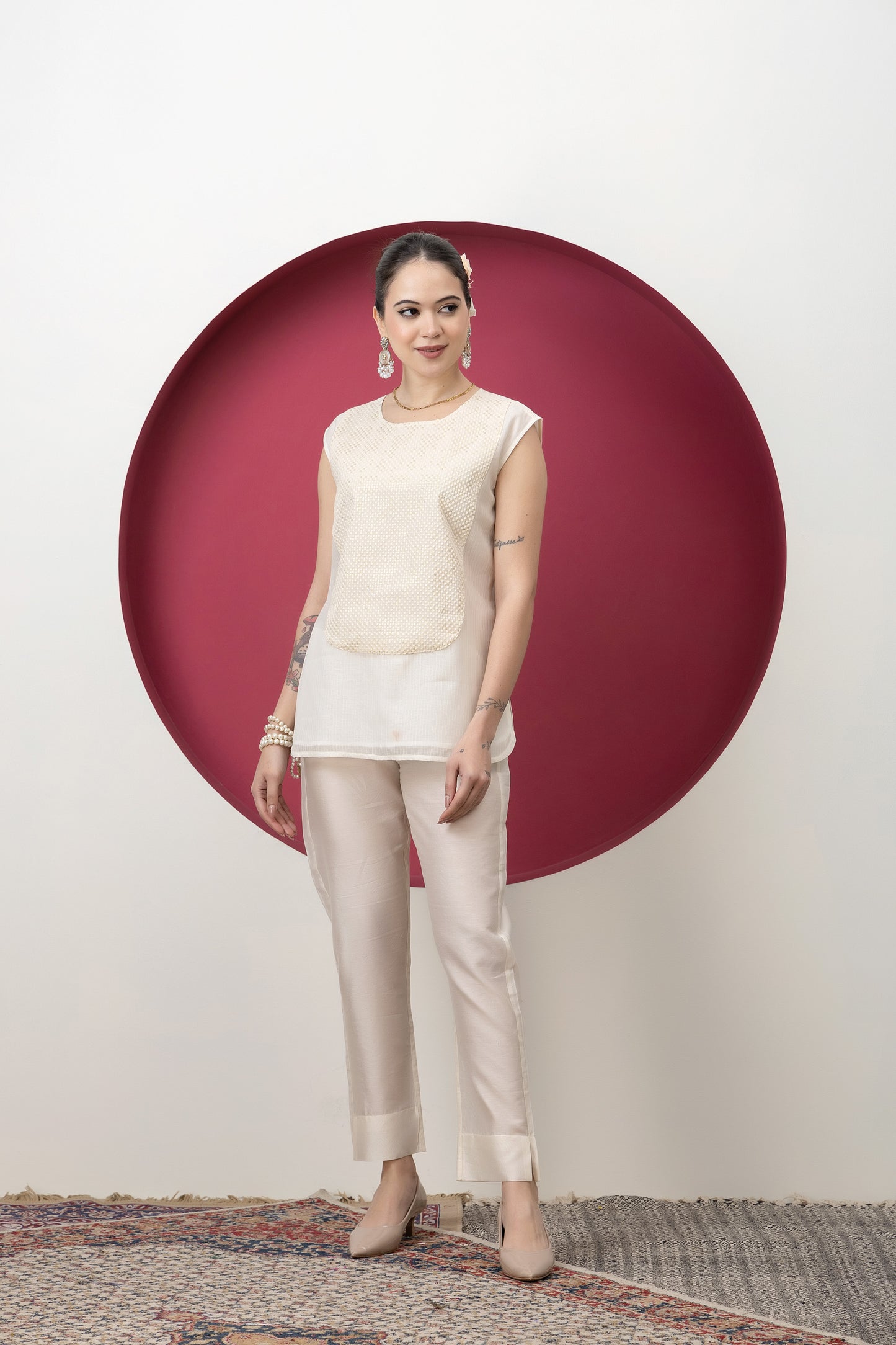 Anokhi Handwoven Off White Embroidered Top