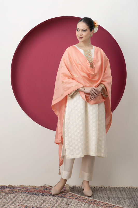 Anokhi Peach Handwoven Banarasi Dupatta