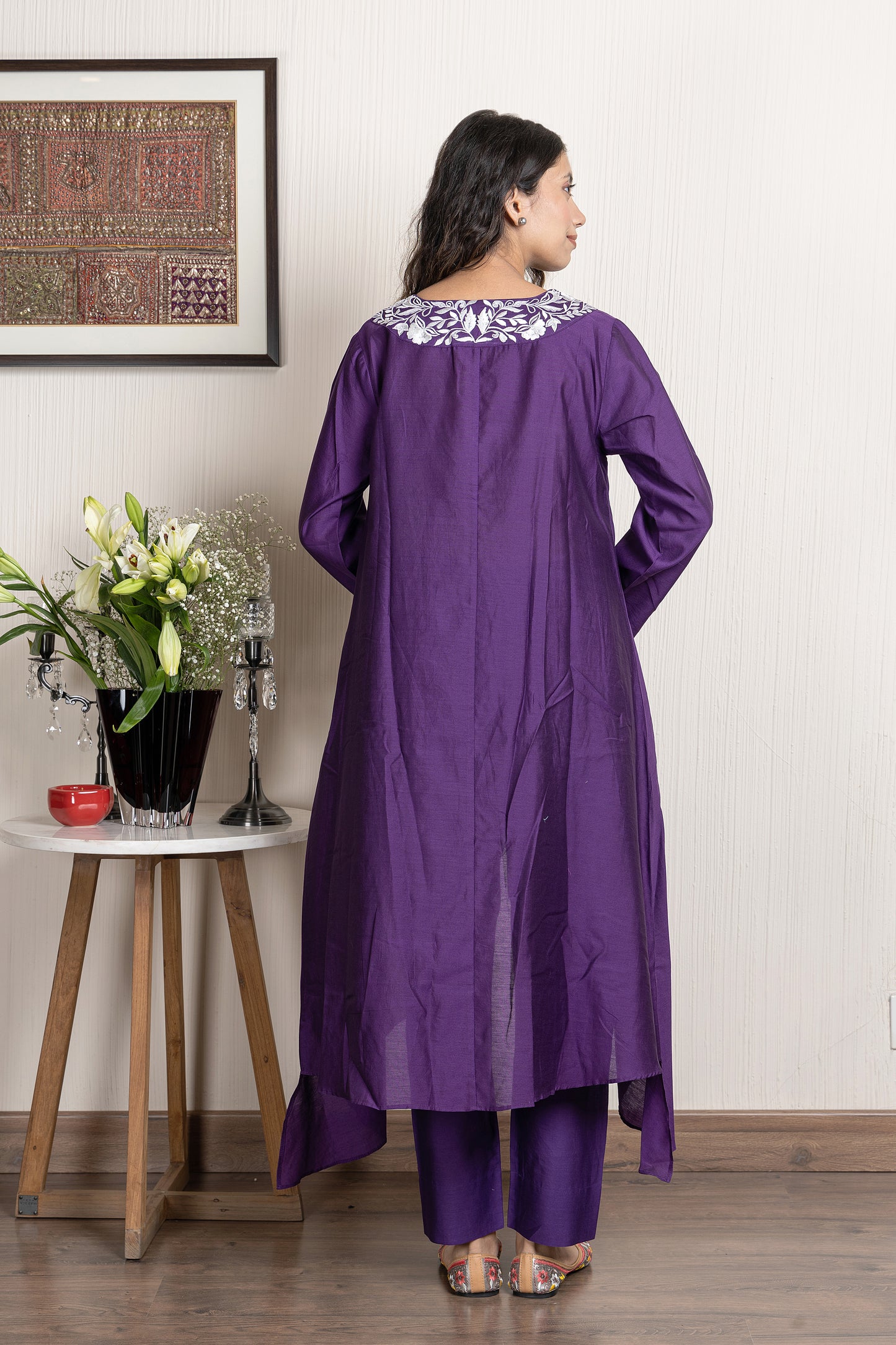 Nakkashi Purple Chanderi Embroidered Kurta Set