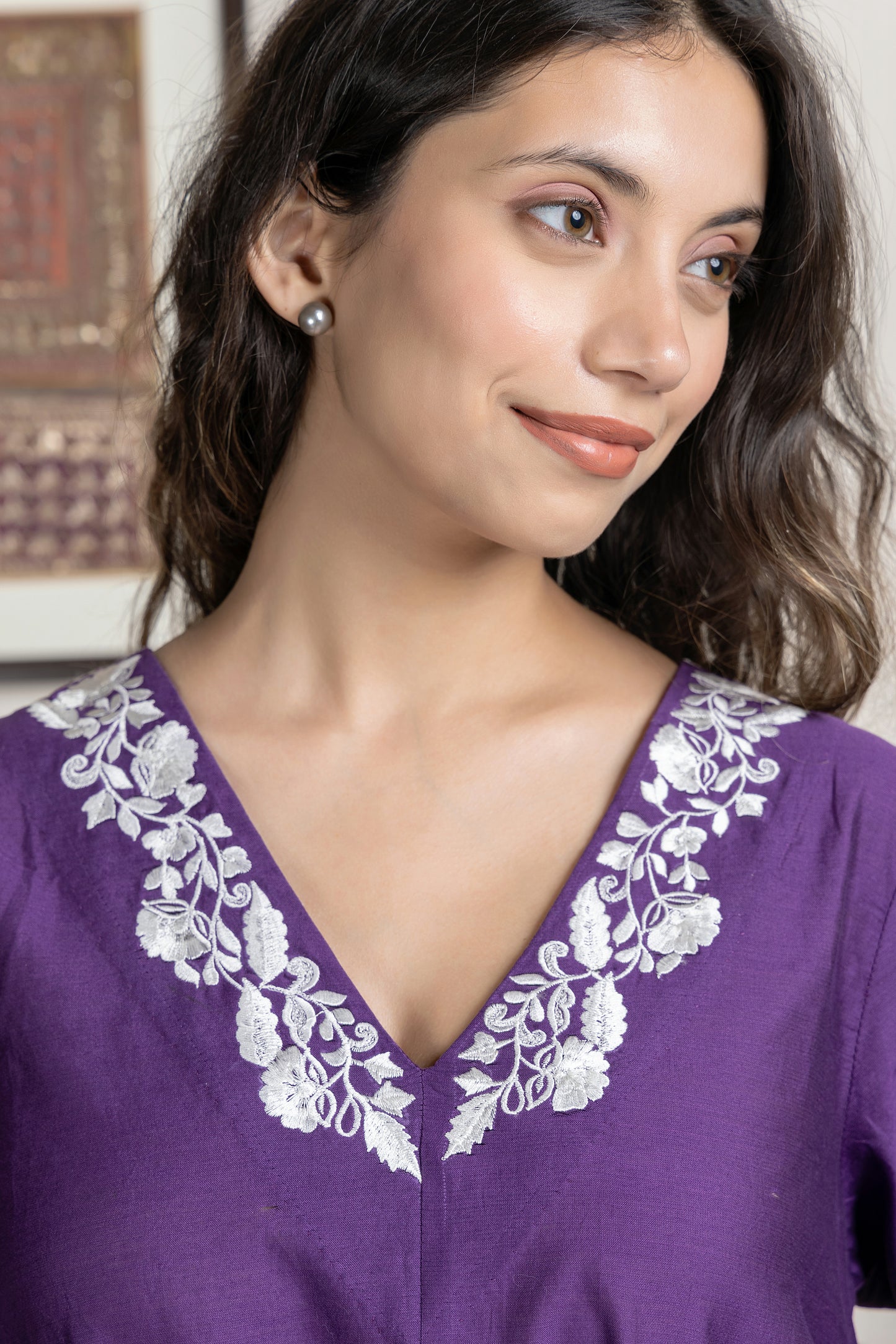 Nakkashi Purple Chanderi Embroidered Kurta Set