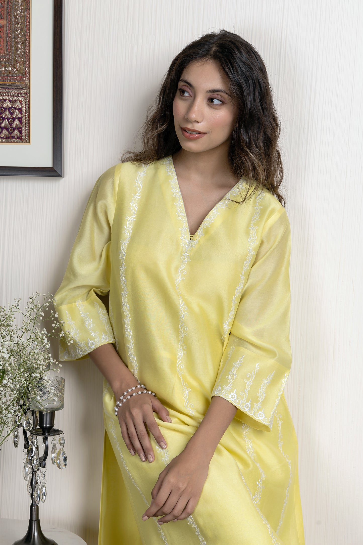 Nakkashi Yellow Chanderi Embroidered Kurta Set