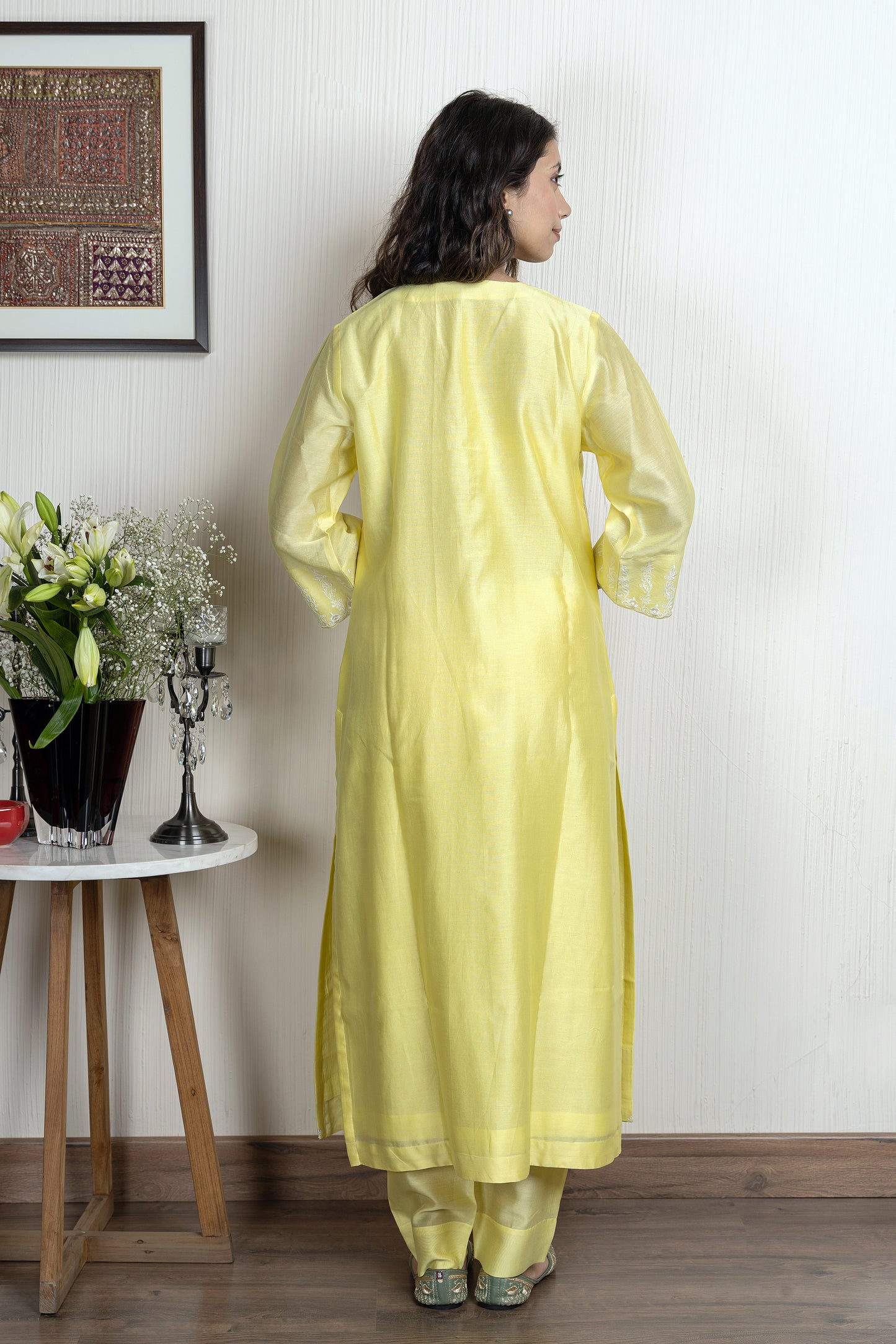 Nakkashi Yellow Chanderi Embroidered Kurta Set
