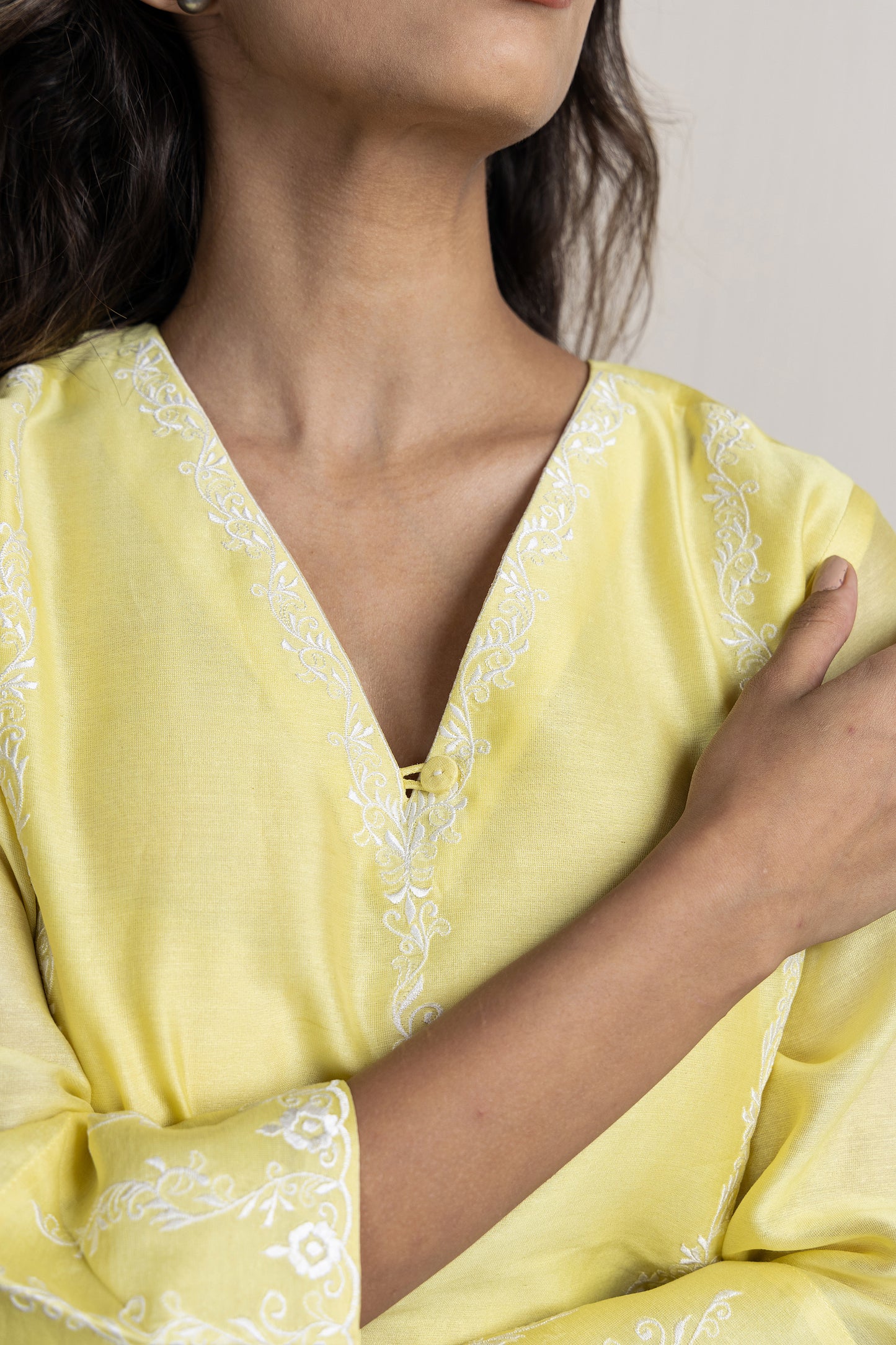 Nakkashi Yellow Chanderi Embroidered Kurta Set