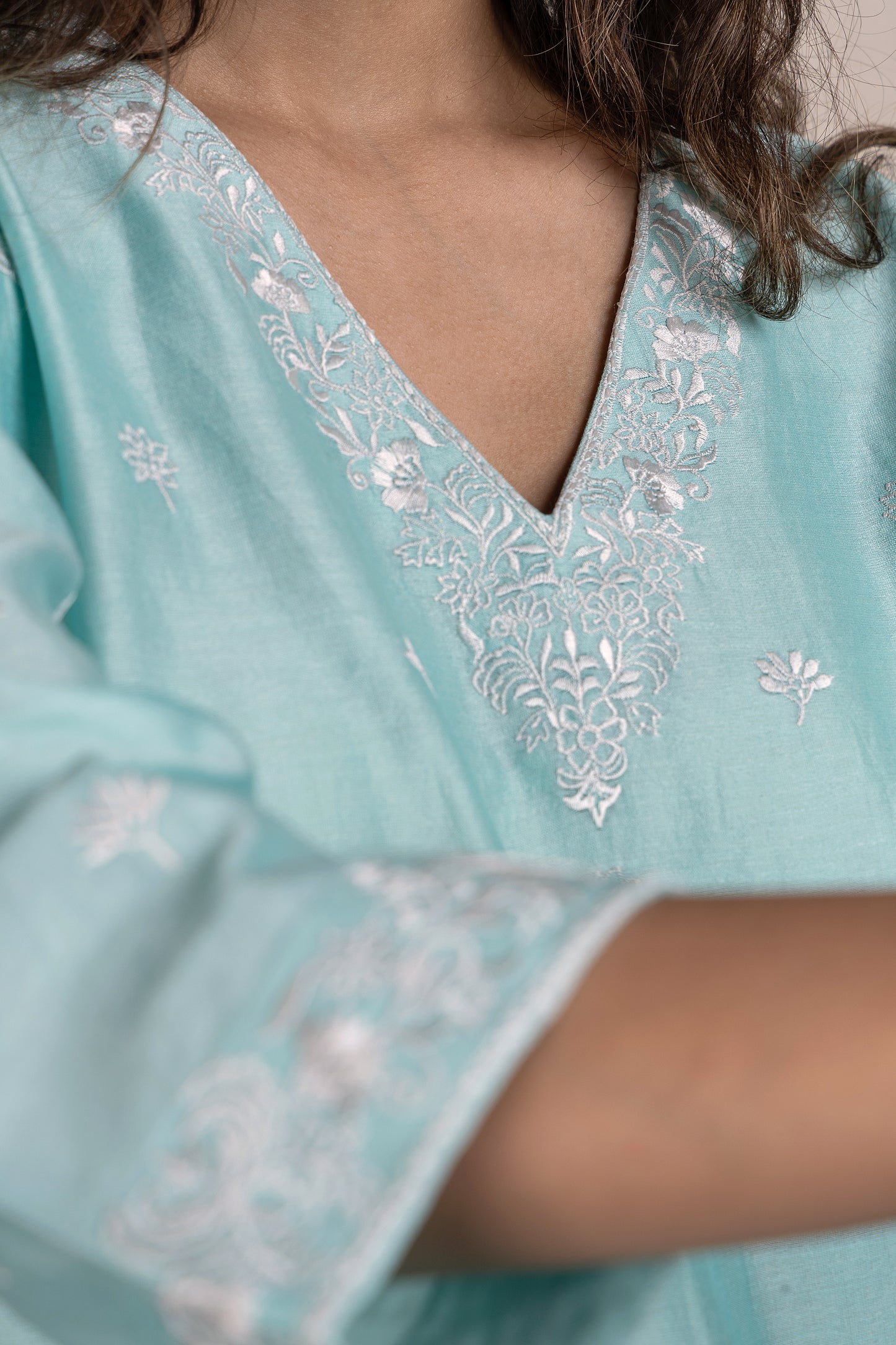 Nakkashi Sea Blue Chanderi Embroidered Kurta Set