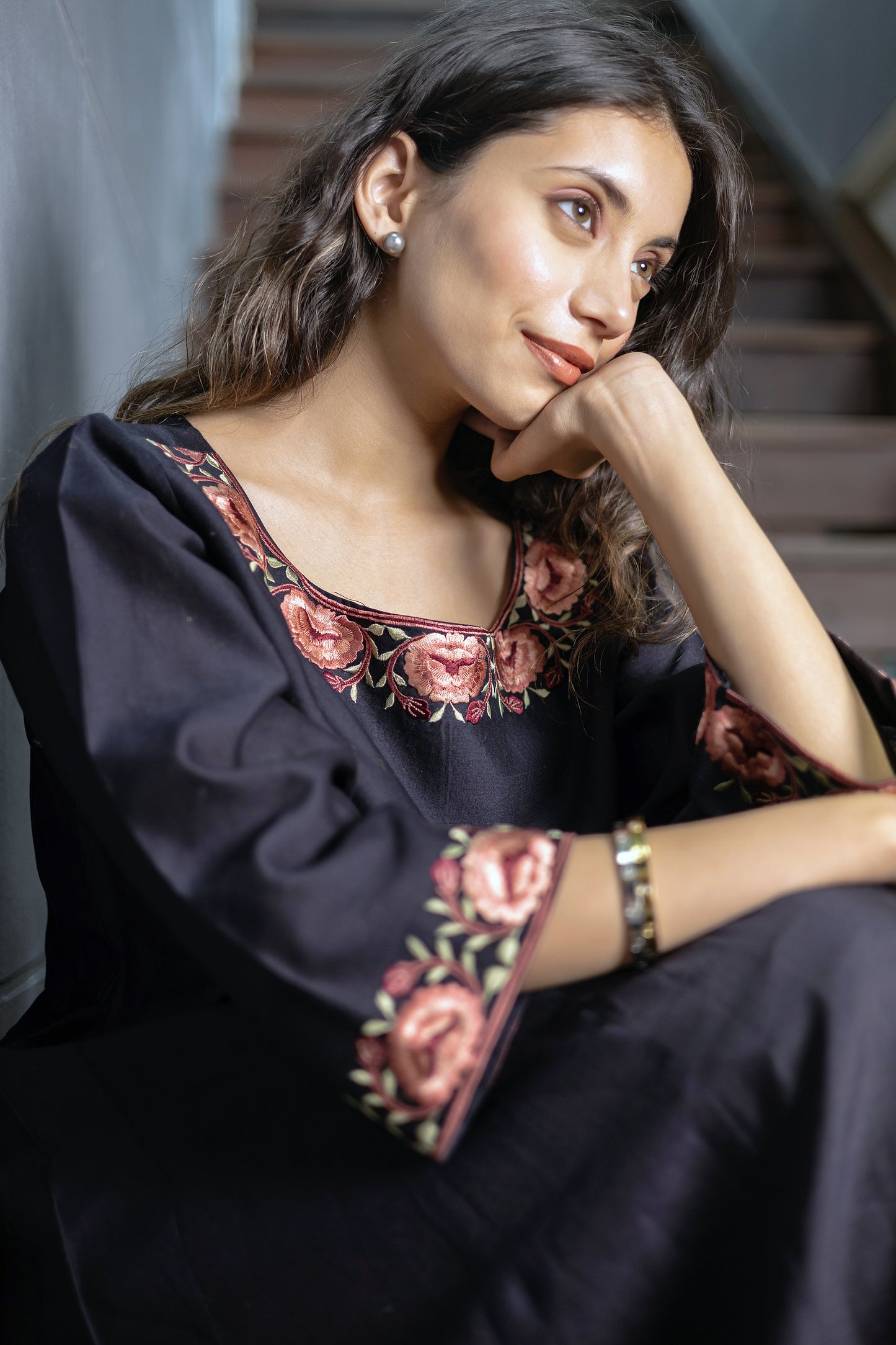 Nakkashi Black Chanderi Embroidered Anarkali Set