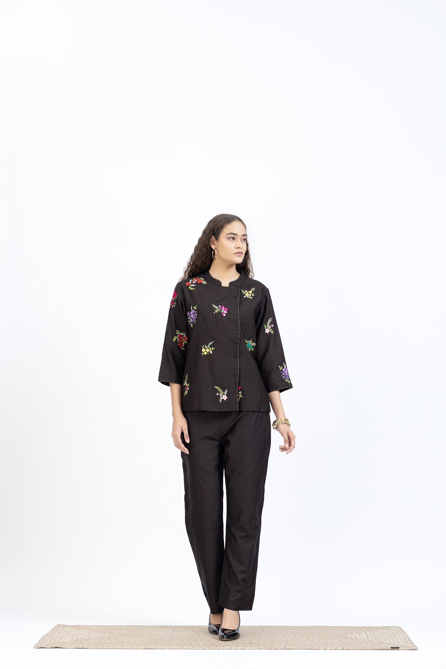 Bageecha Black Chanderi Embroidered Top