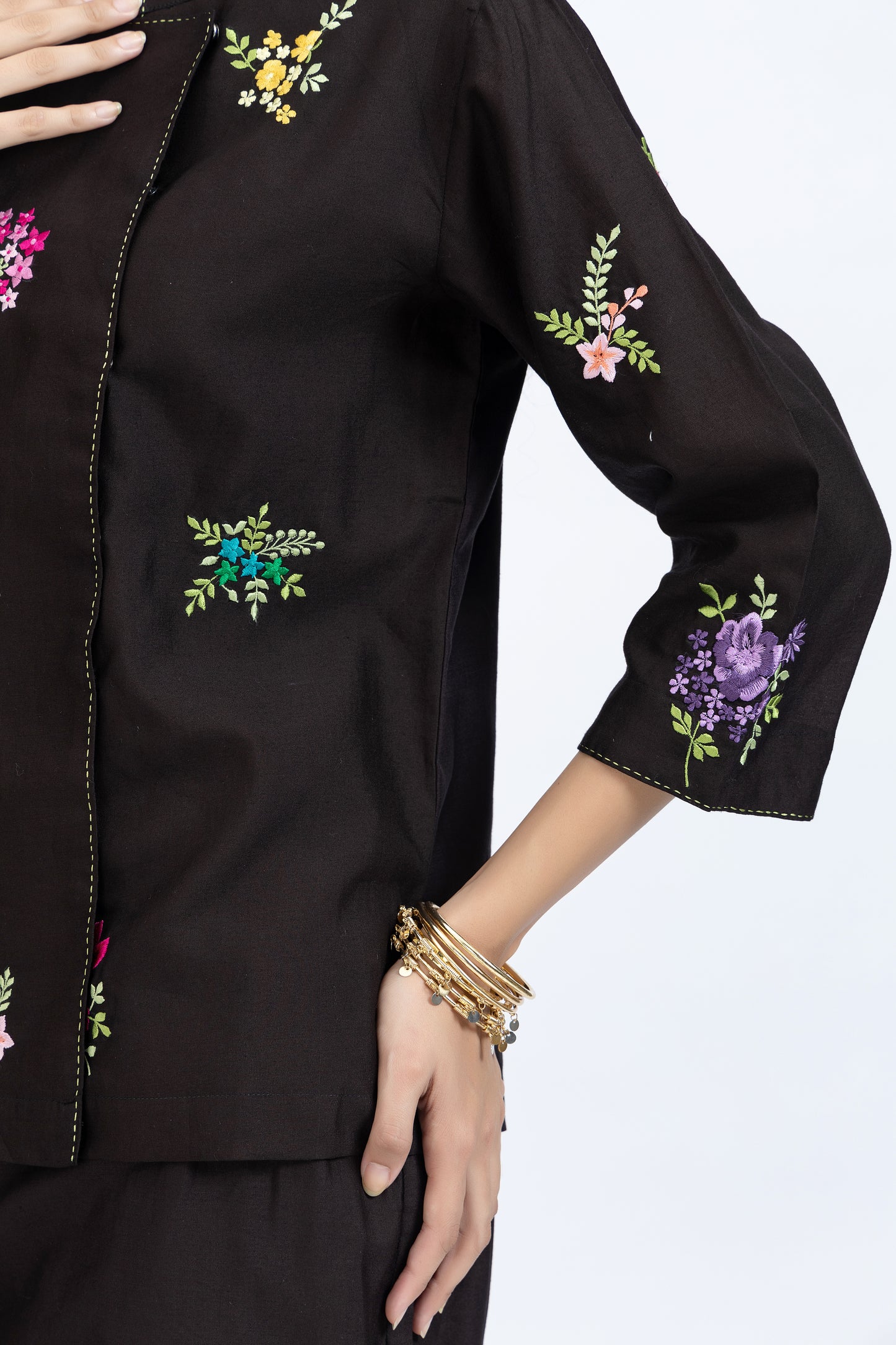 Bageecha Black Chanderi Embroidered Top