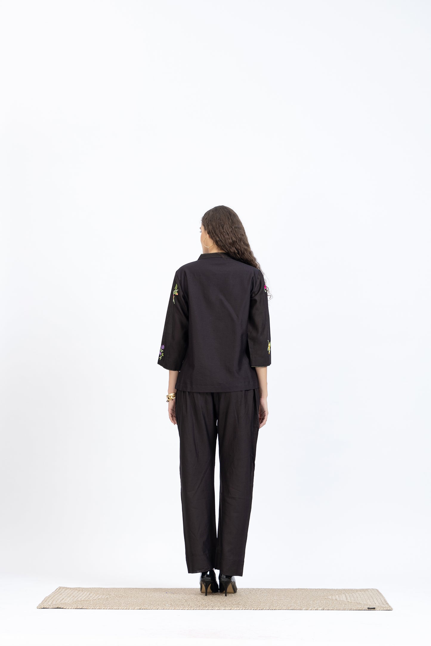 Bageecha Black Chanderi Embroidered Top