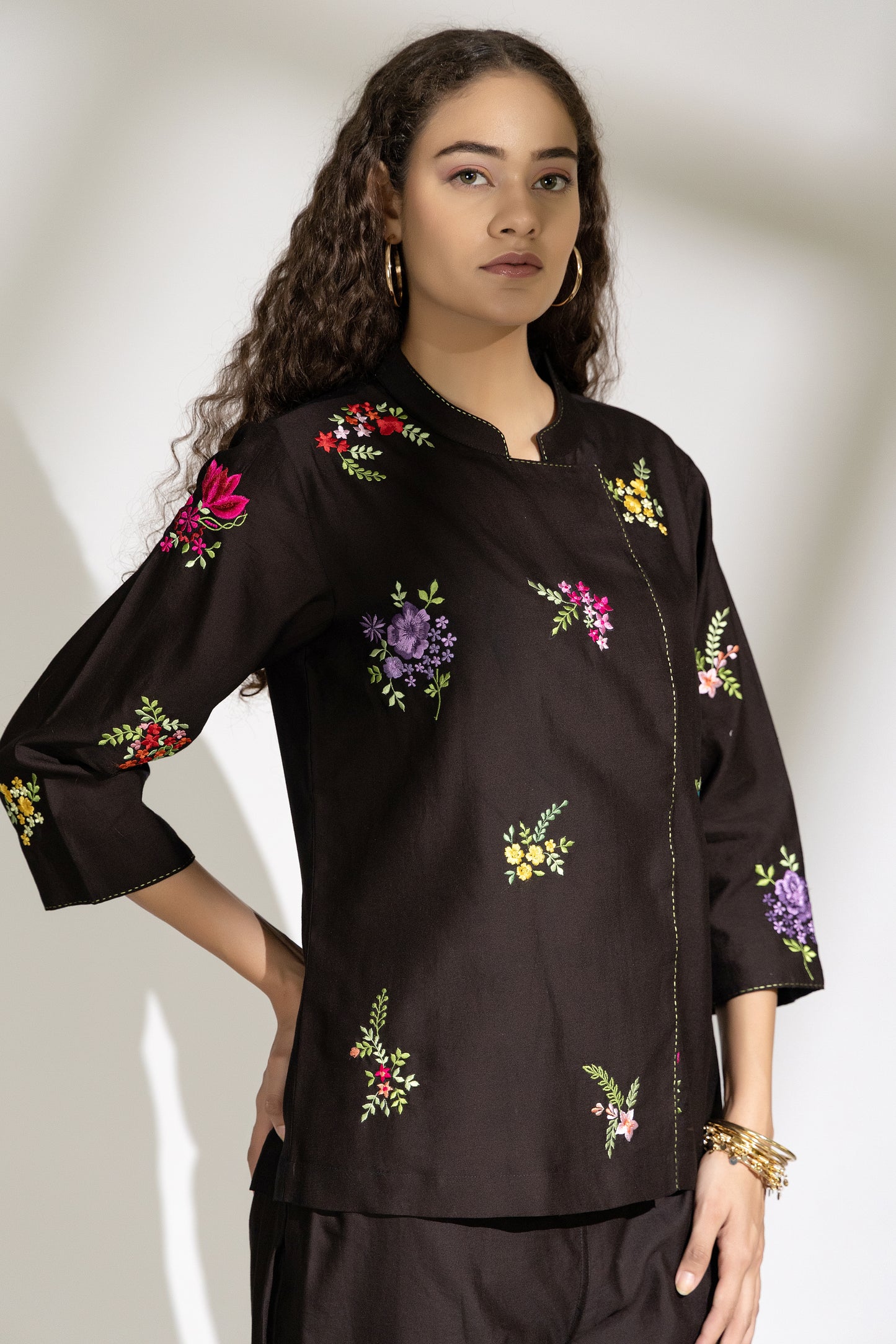 Bageecha Black Chanderi Embroidered Top