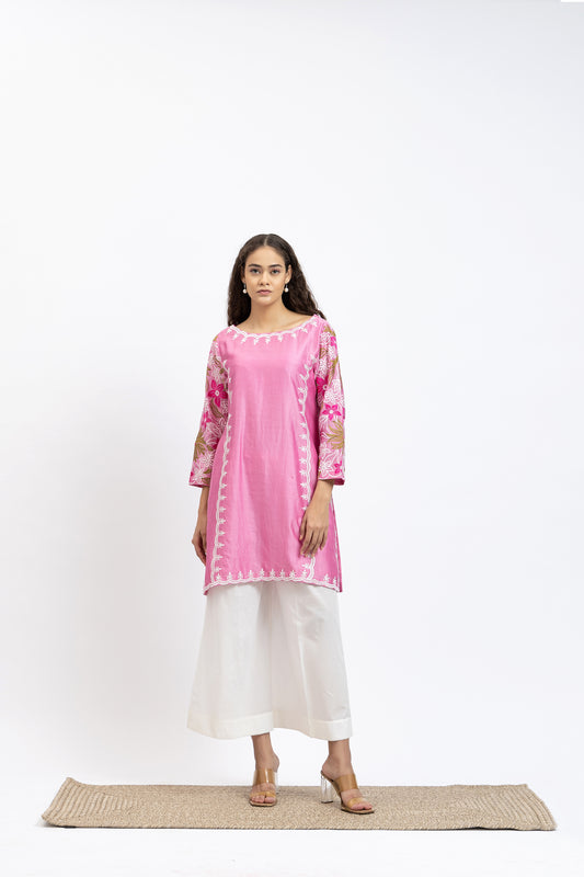 Bageecha Pink Chanderi Embroidered Kurta Set