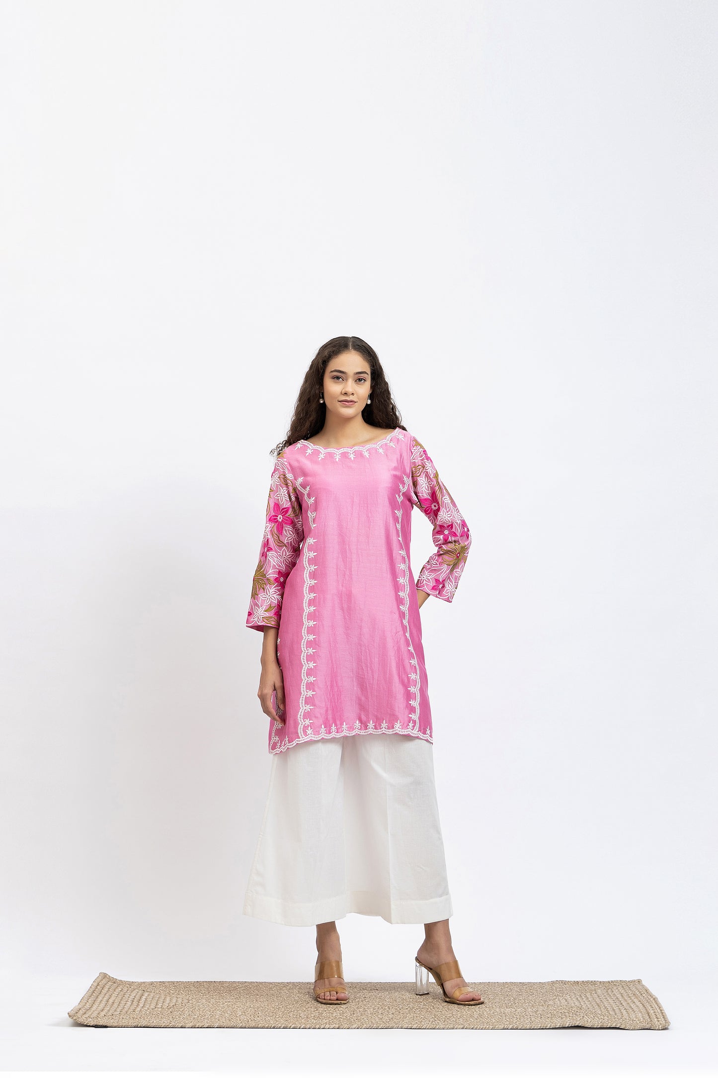 Bageecha Pink Chanderi Embroidered Kurta Set