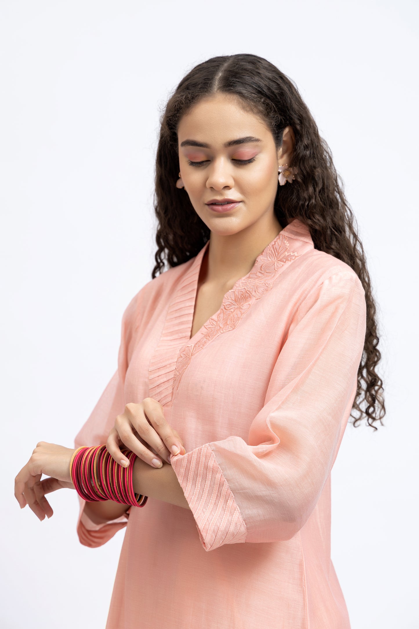 Bageecha Peach Chanderi Embroidered Kurta Set