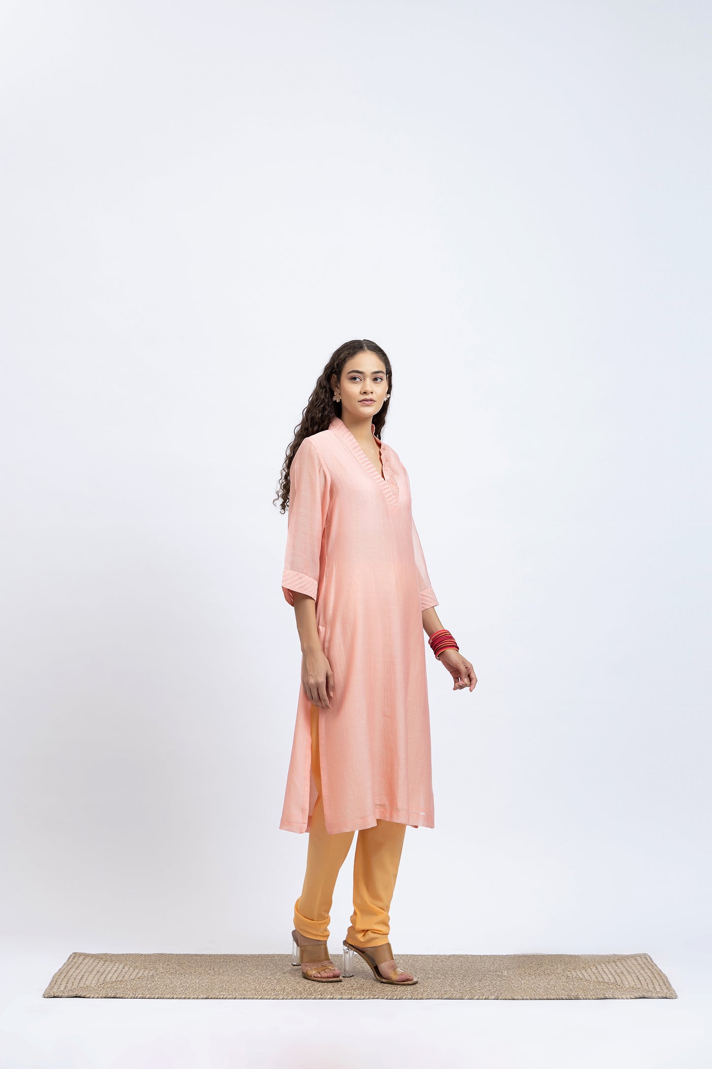 Bageecha Peach Chanderi Embroidered Kurta Set