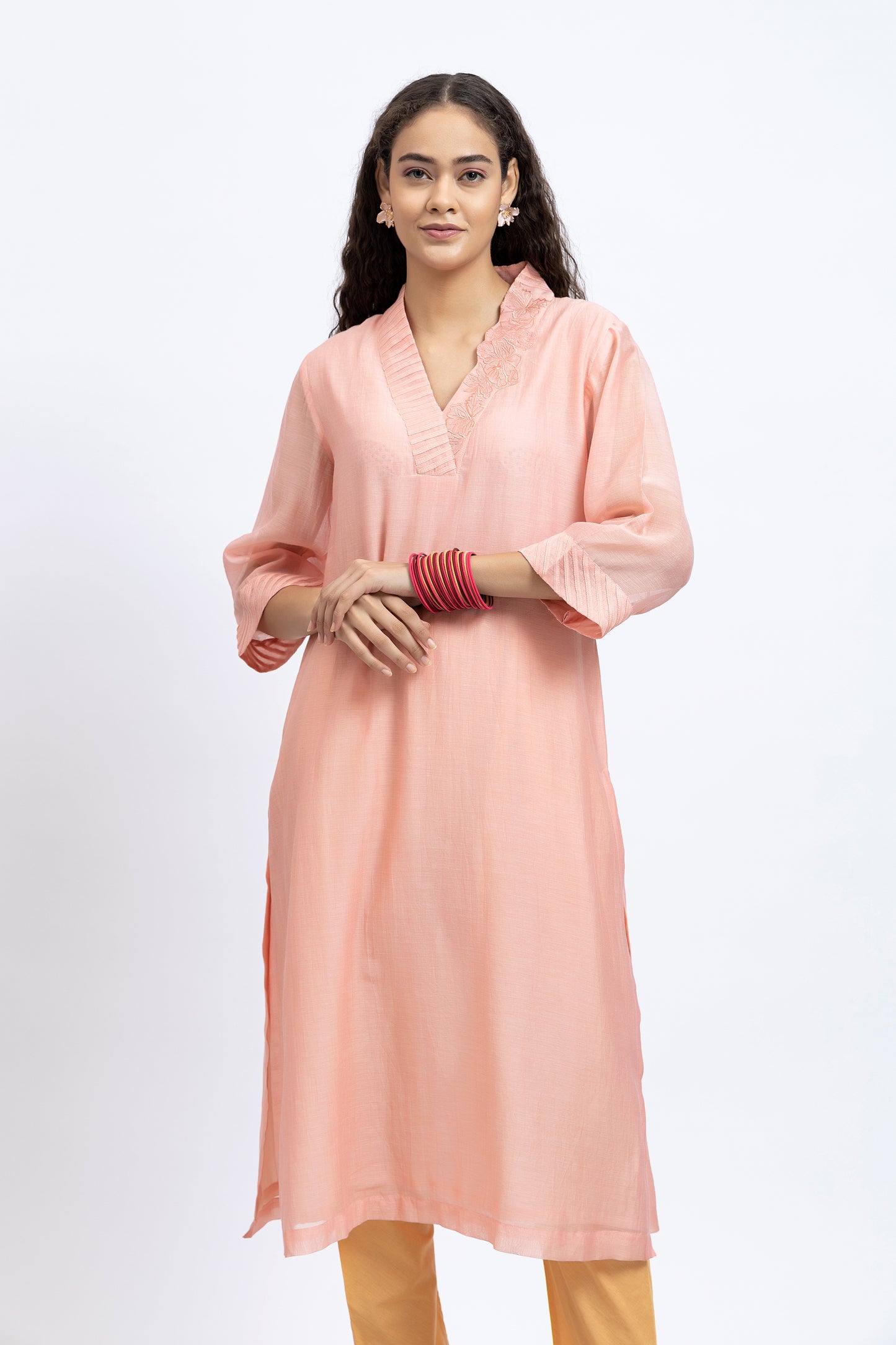 Bageecha Peach Chanderi Embroidered Kurta Set