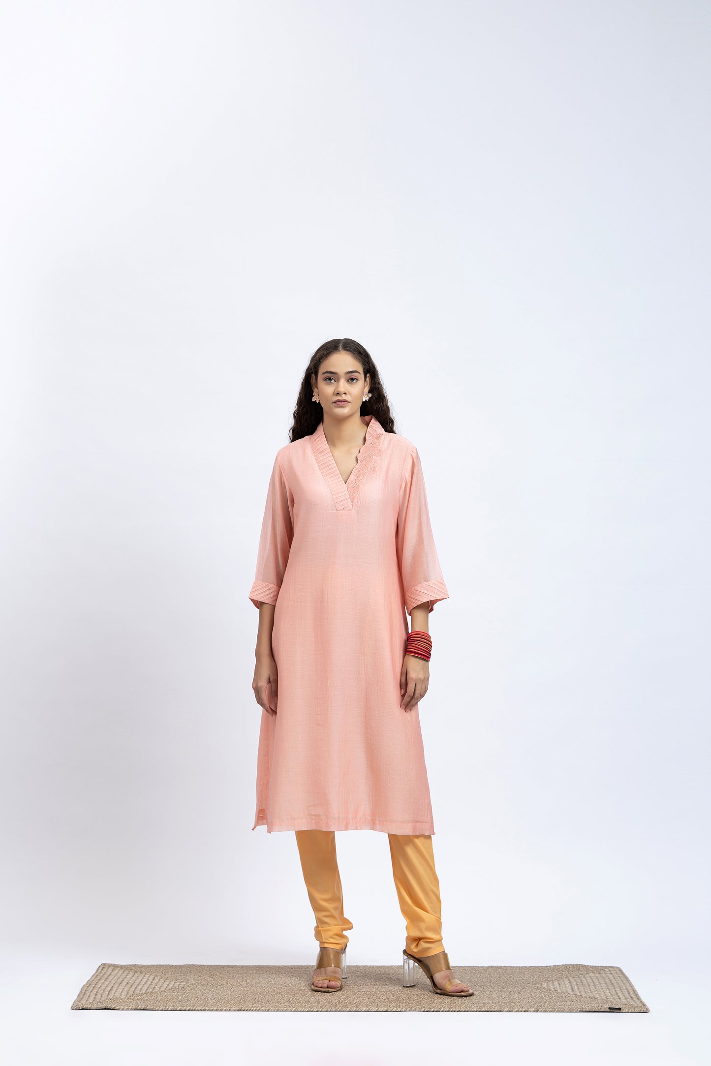 Bageecha Peach Chanderi Embroidered Kurta Set