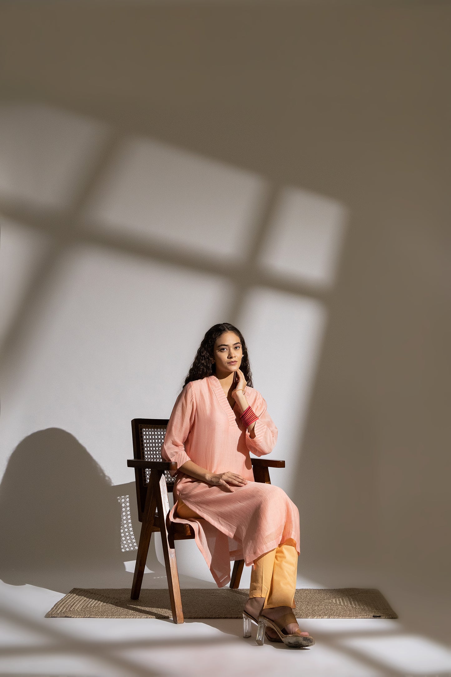 Bageecha Peach Chanderi Embroidered Kurta Set