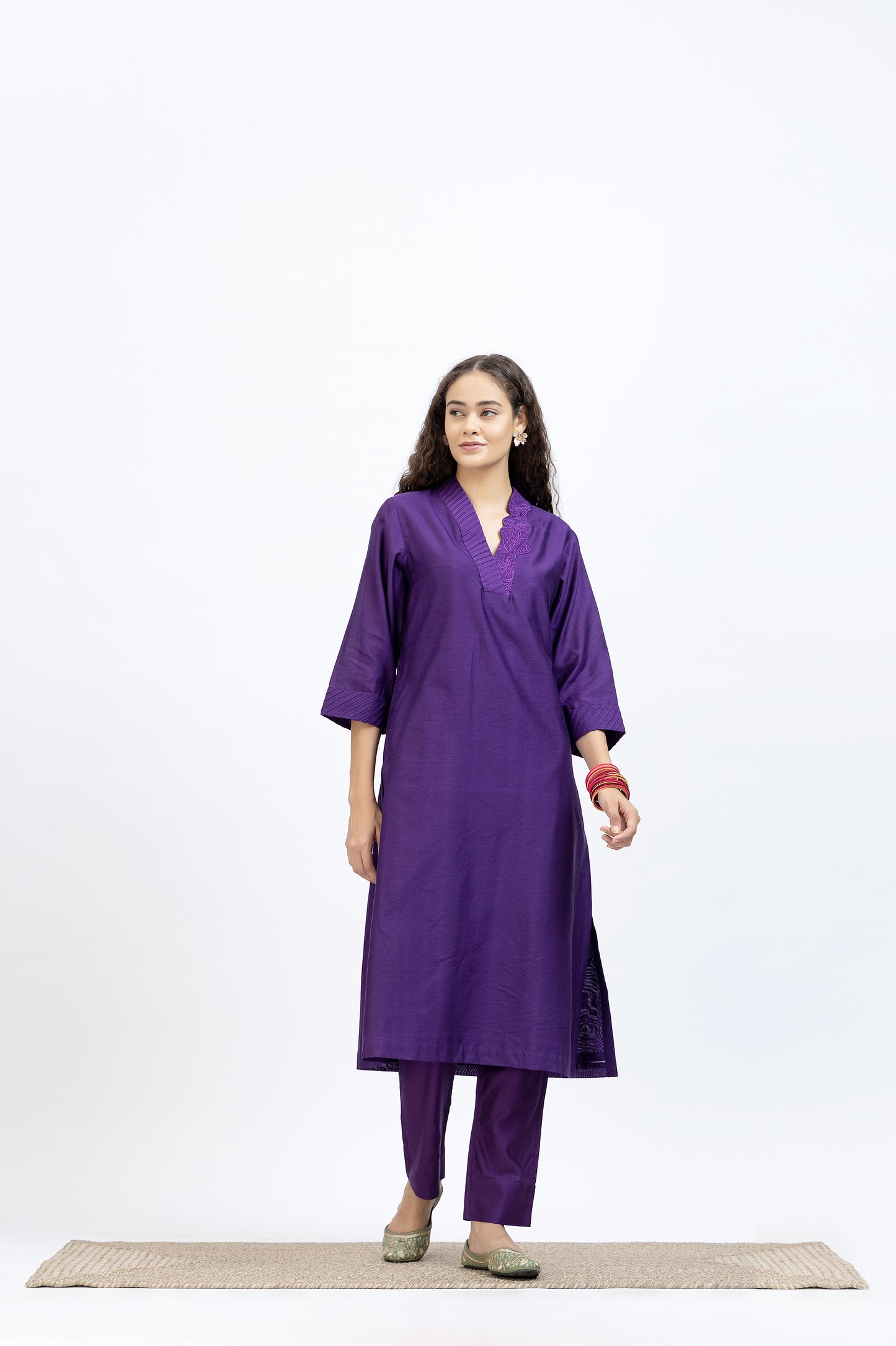 Bageecha Purple Chanderi Embroidered Kurta Set