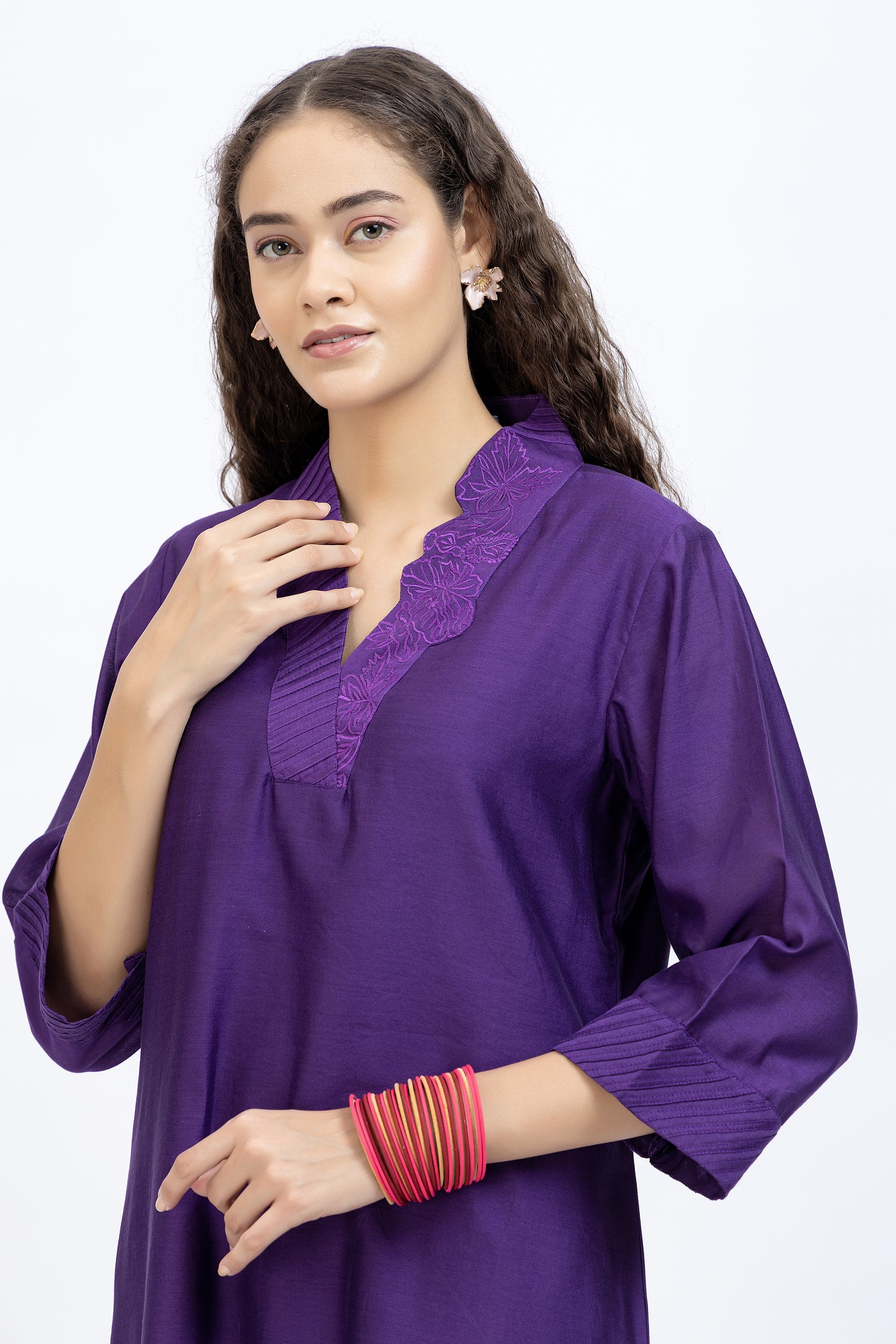 Bageecha Purple Chanderi Embroidered Kurta Set