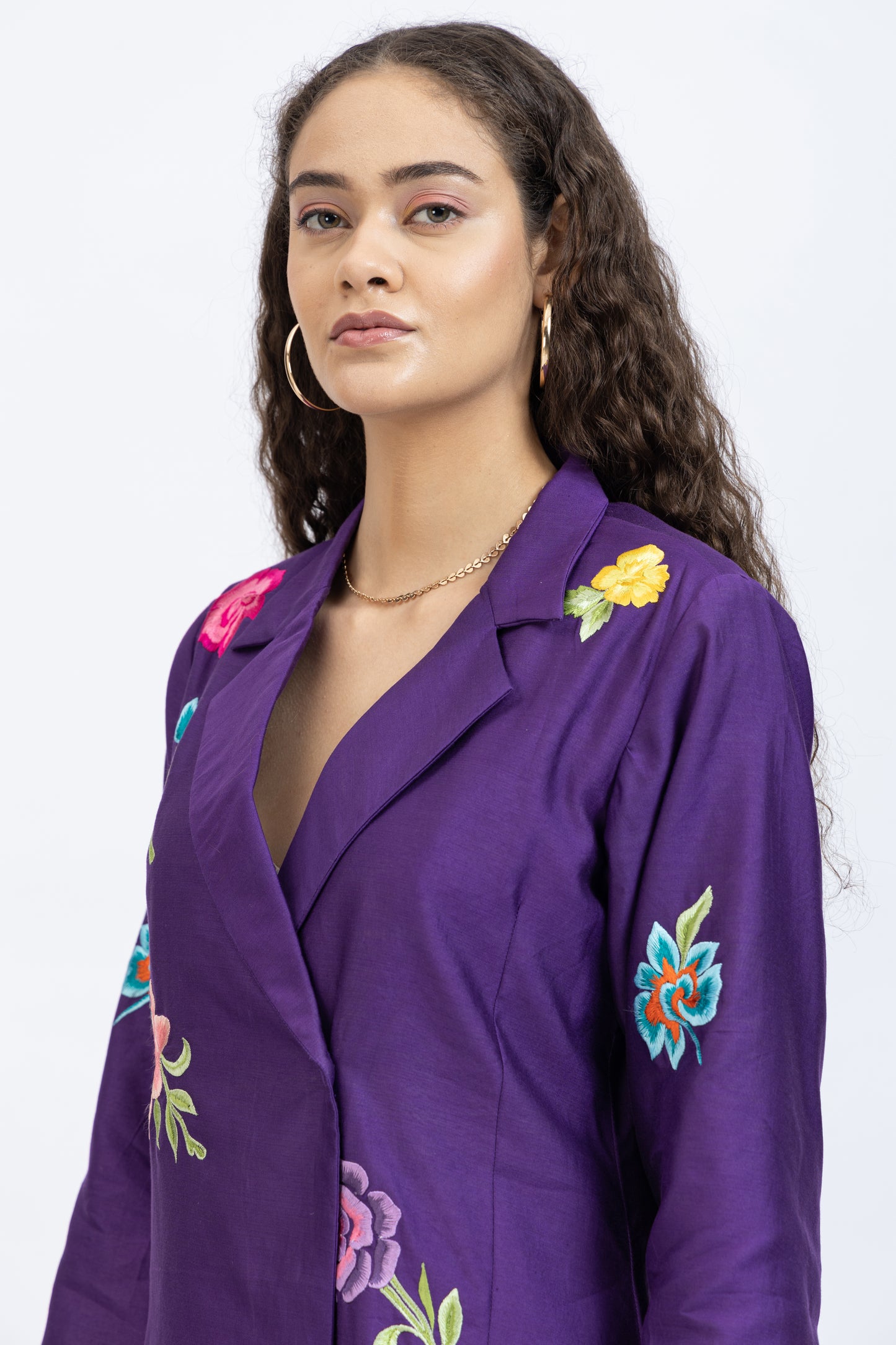 Bageecha Purple Chanderi Floral Embroidered Long Jacket