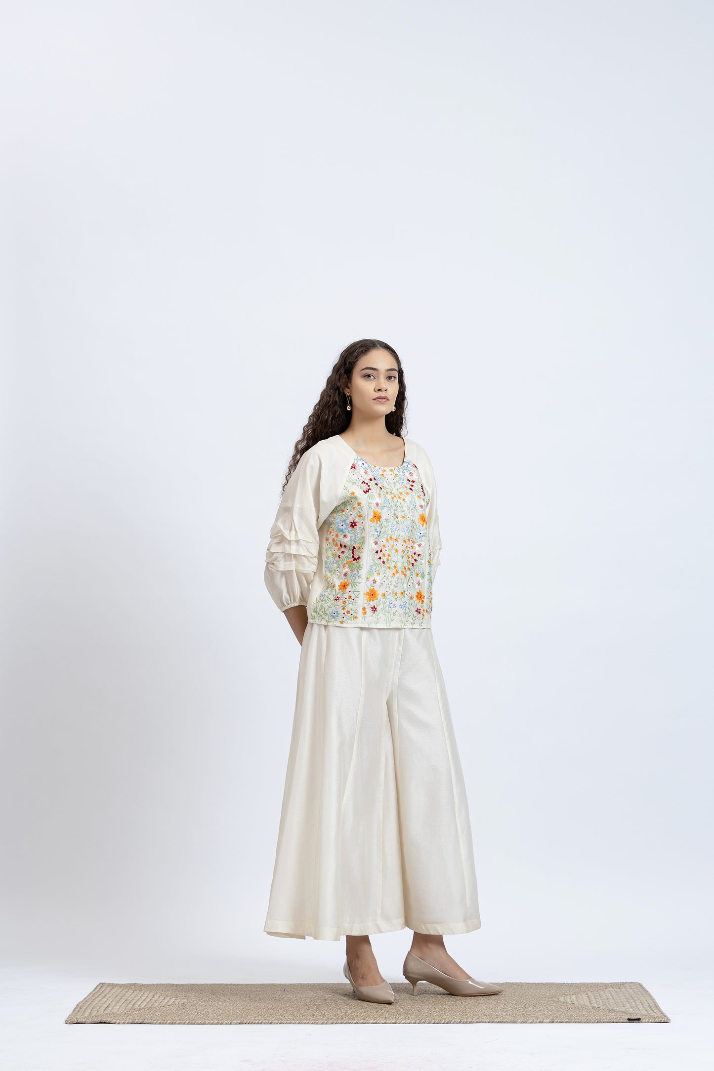 Bageecha Off White Chanderi Embroidered Top
