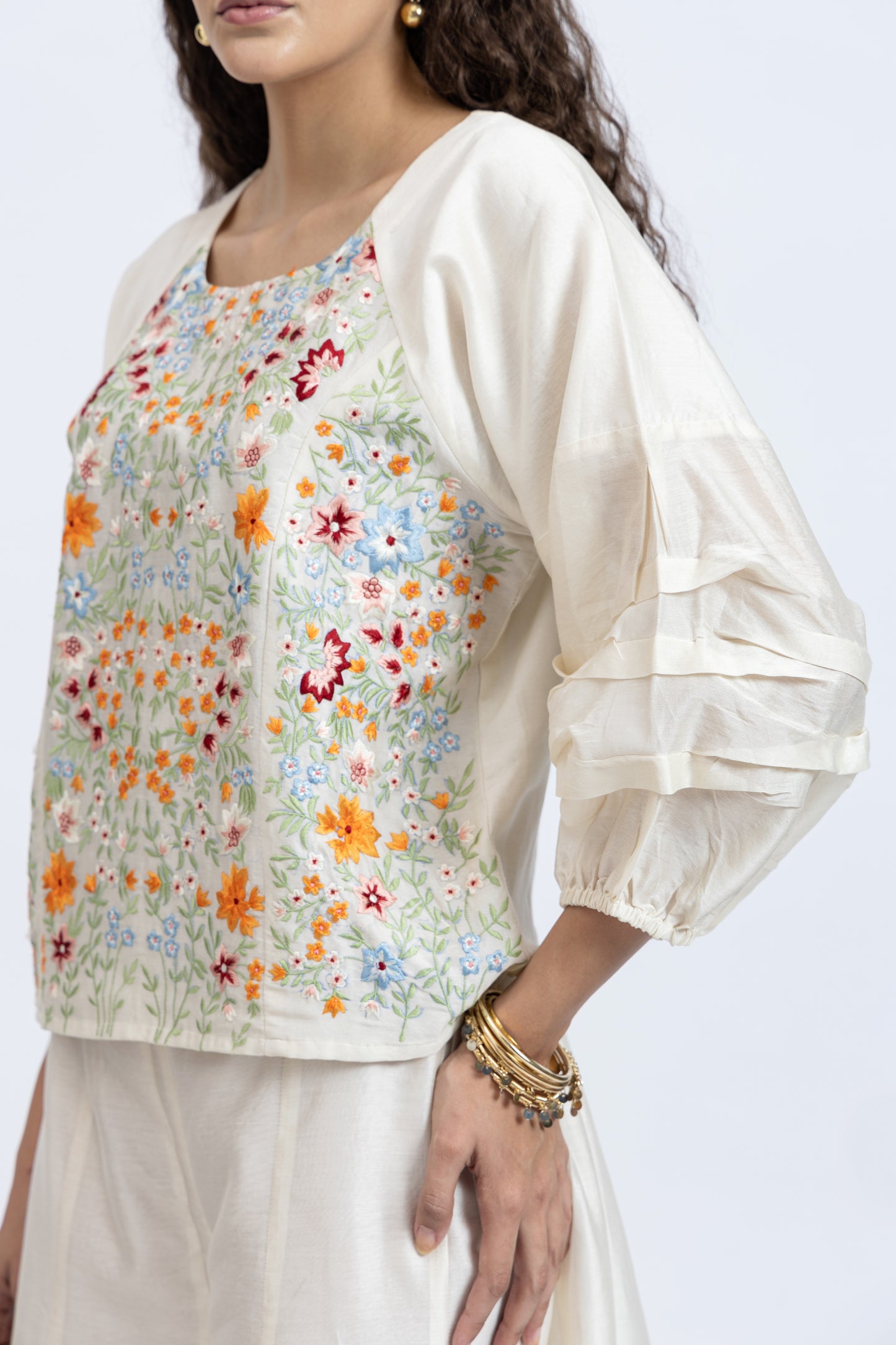 Bageecha Off White Chanderi Embroidered Top