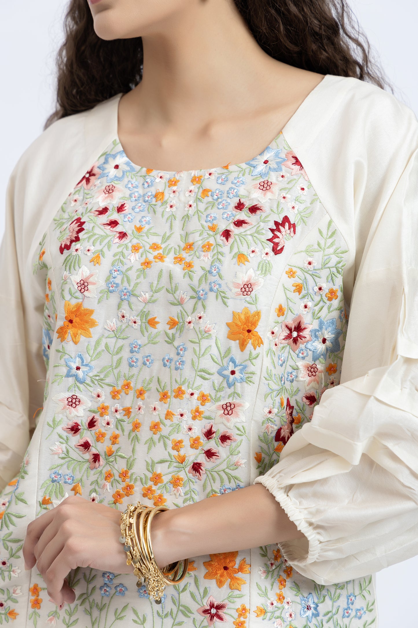 Bageecha Off White Chanderi Embroidered Top