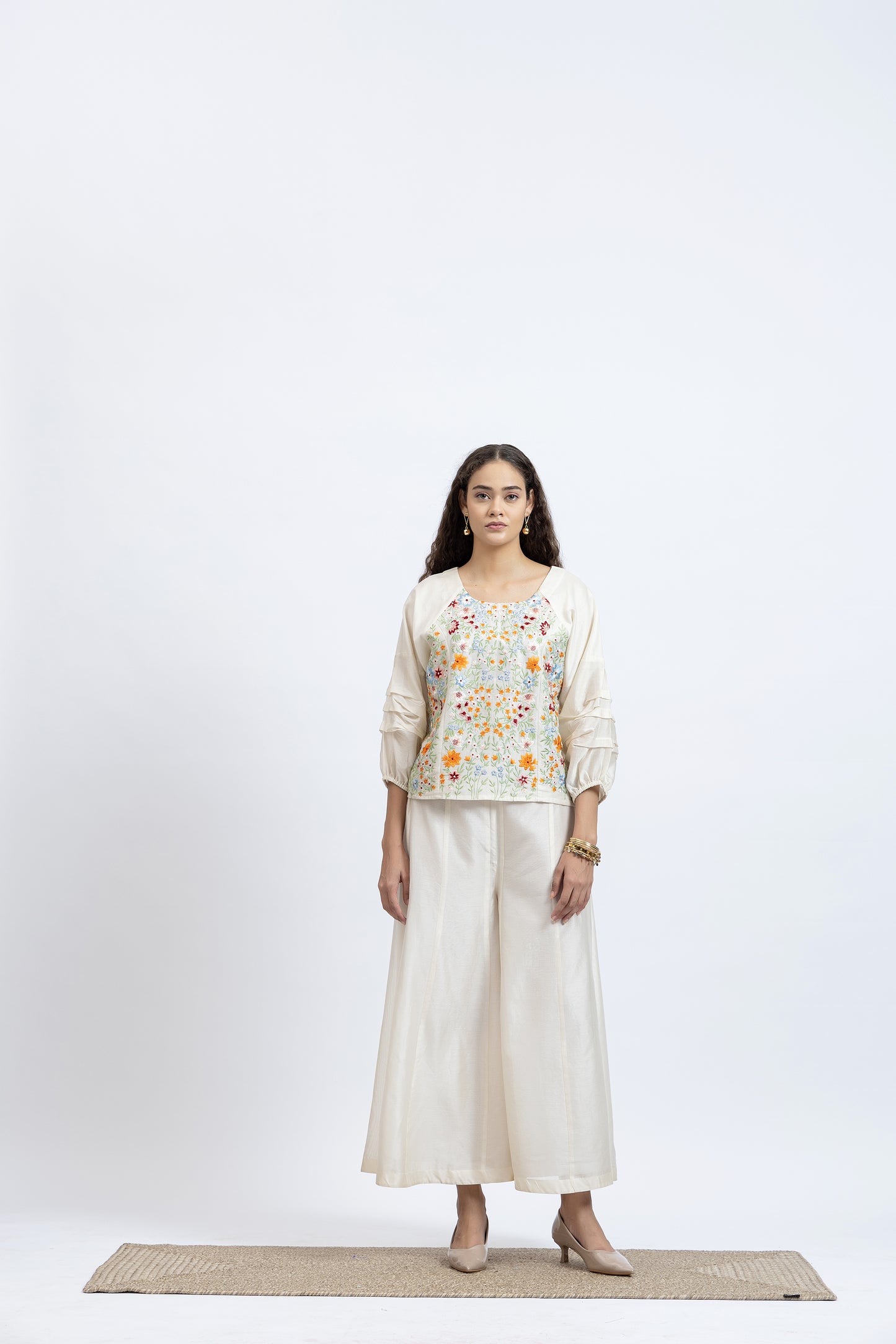 Bageecha Off White Chanderi Embroidered Top
