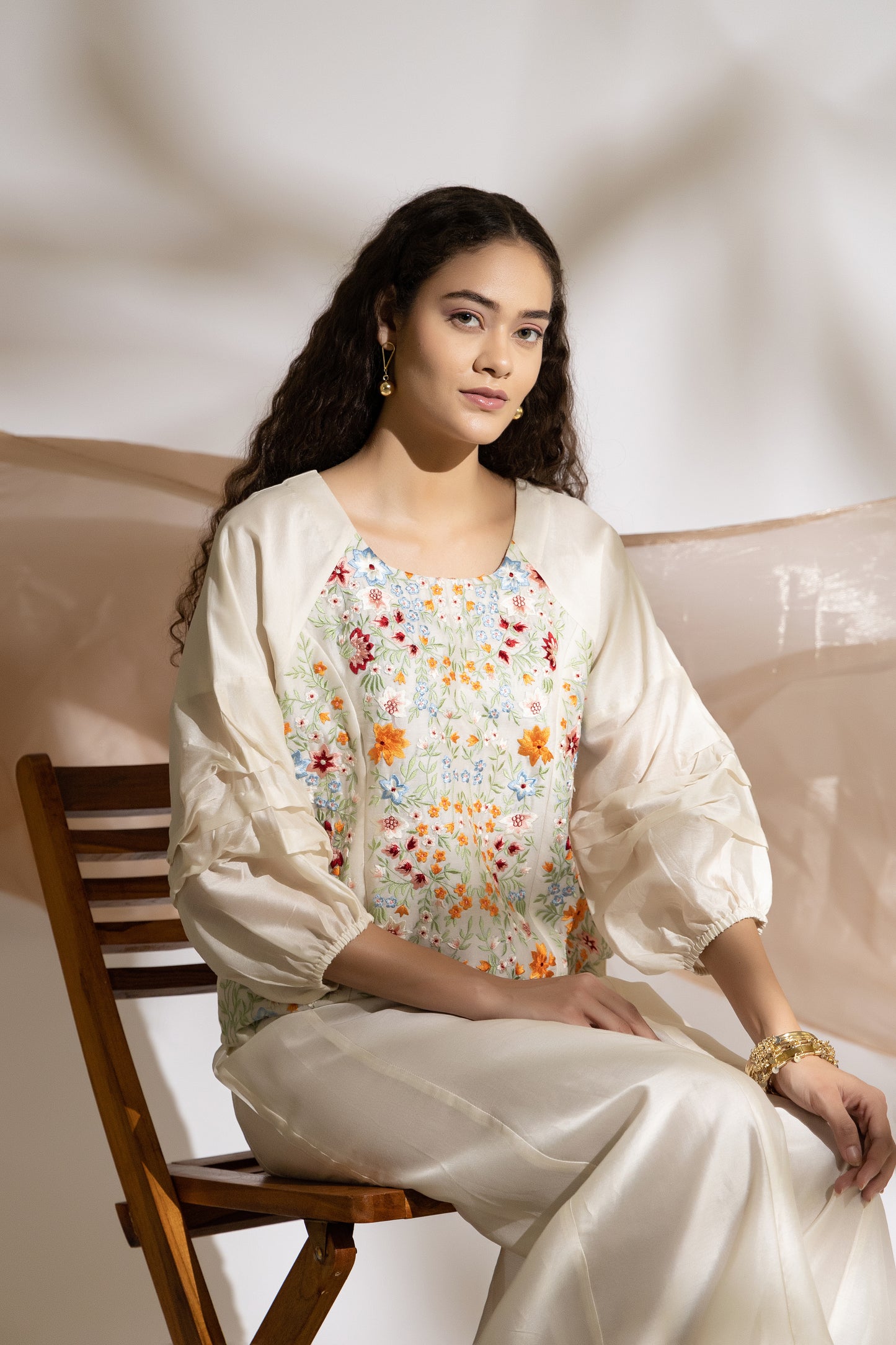 Bageecha Off White Chanderi Embroidered Top