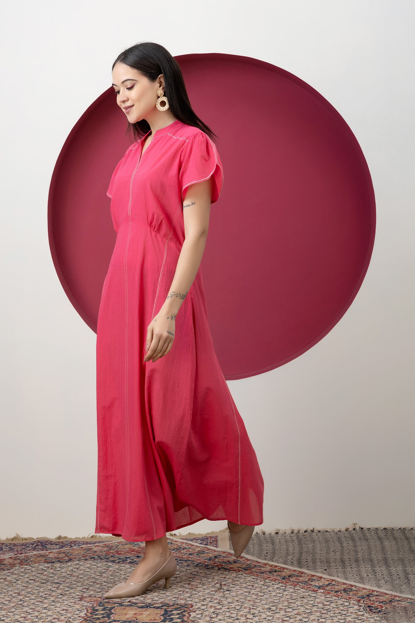 Kapaas Pink Cotton Maxi Dress