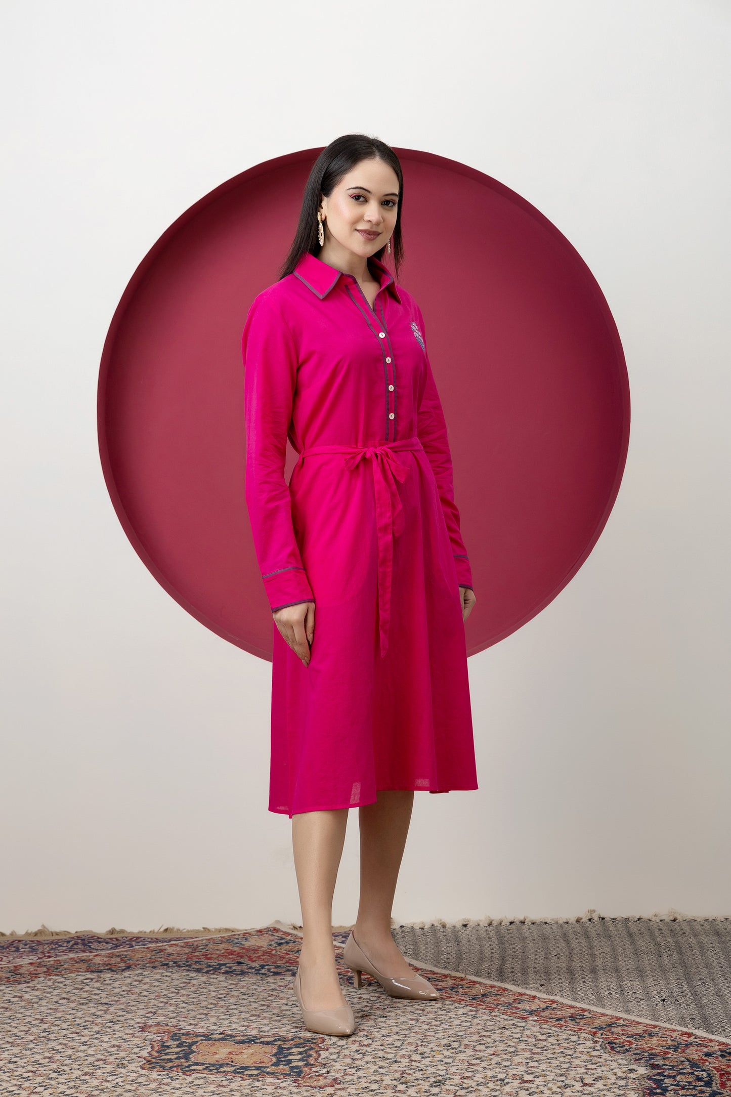 Kapaas Embroidered Fuchsia Cotton Dress