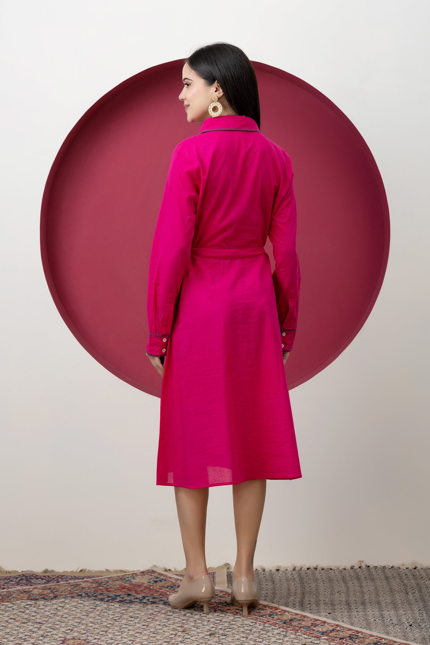 Kapaas Embroidered Fuchsia Cotton Dress