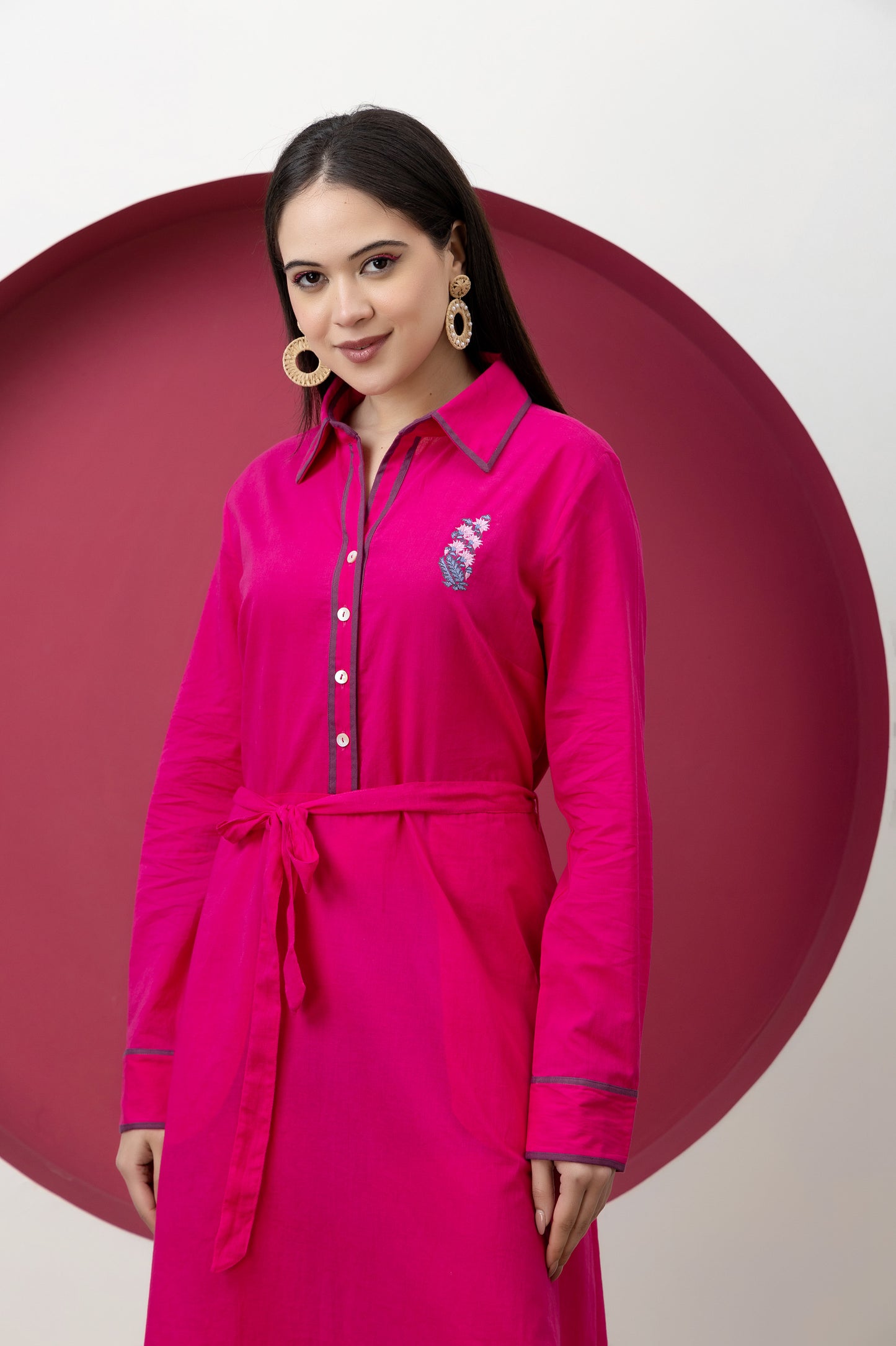 Kapaas Embroidered Fuchsia Cotton Dress