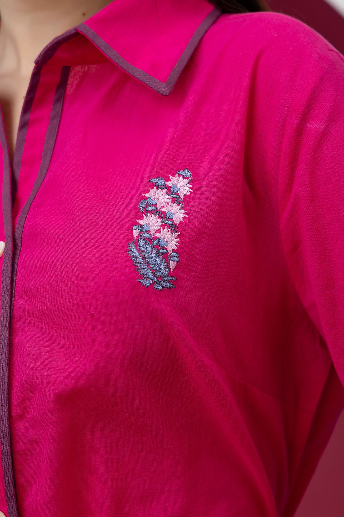 Kapaas Embroidered Fuchsia Cotton Dress