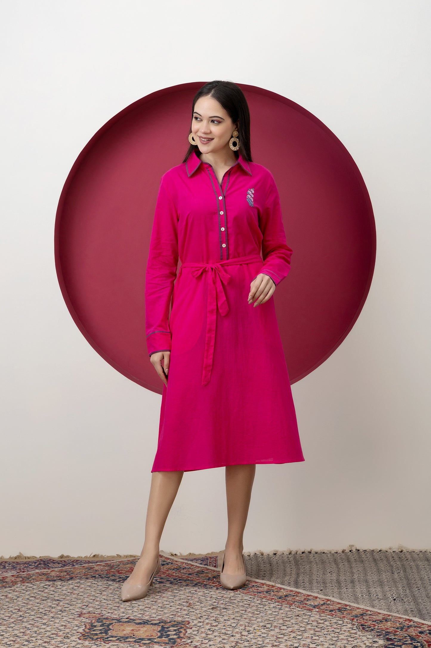 Kapaas Embroidered Fuchsia Cotton Dress