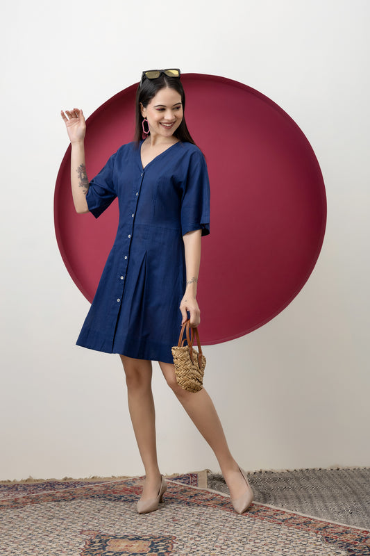 Kapaas Navy Blue Short Cotton Dress